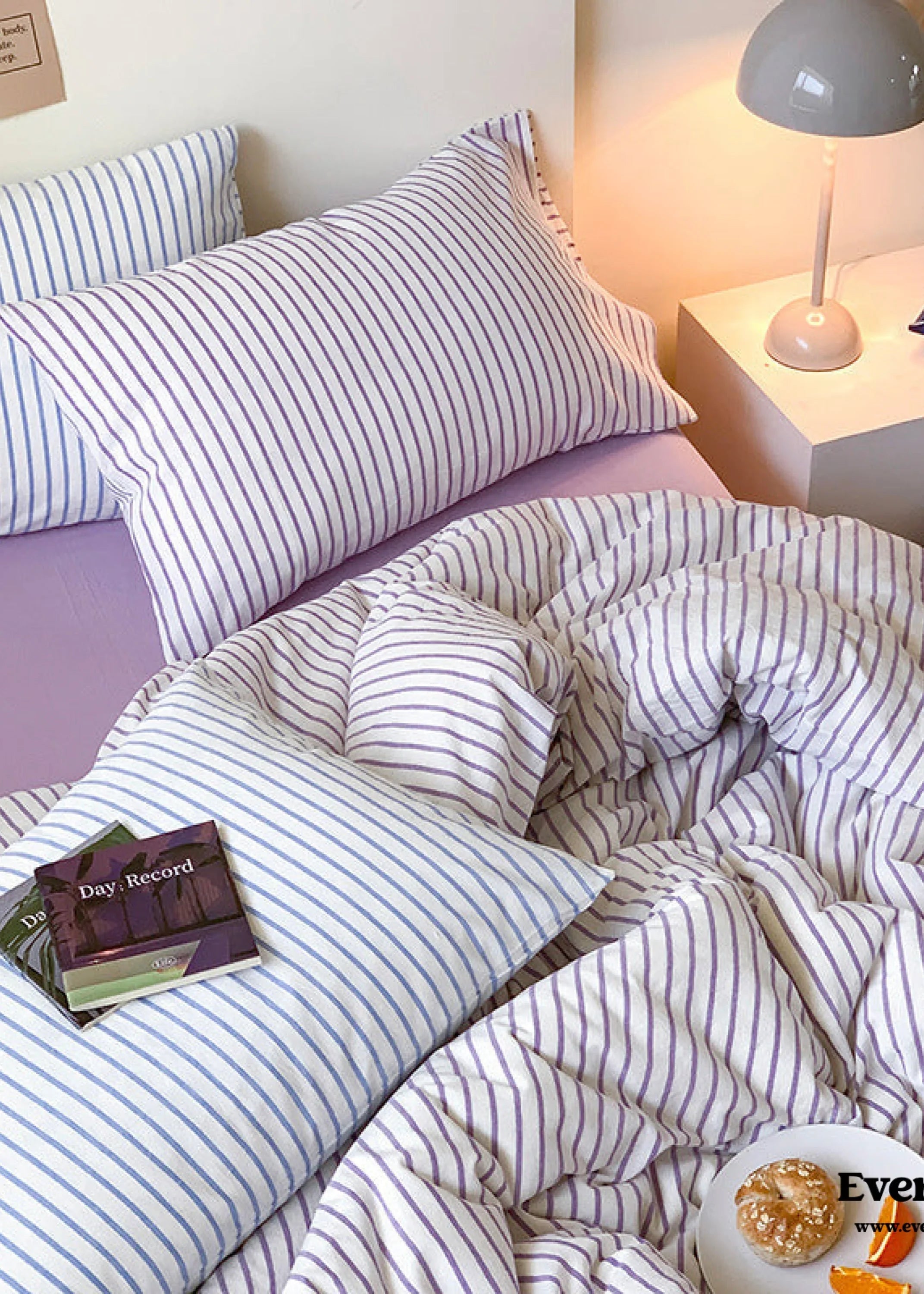 Candy Stripe Washed Cotton Bedding Set / Pink Ever Lasting