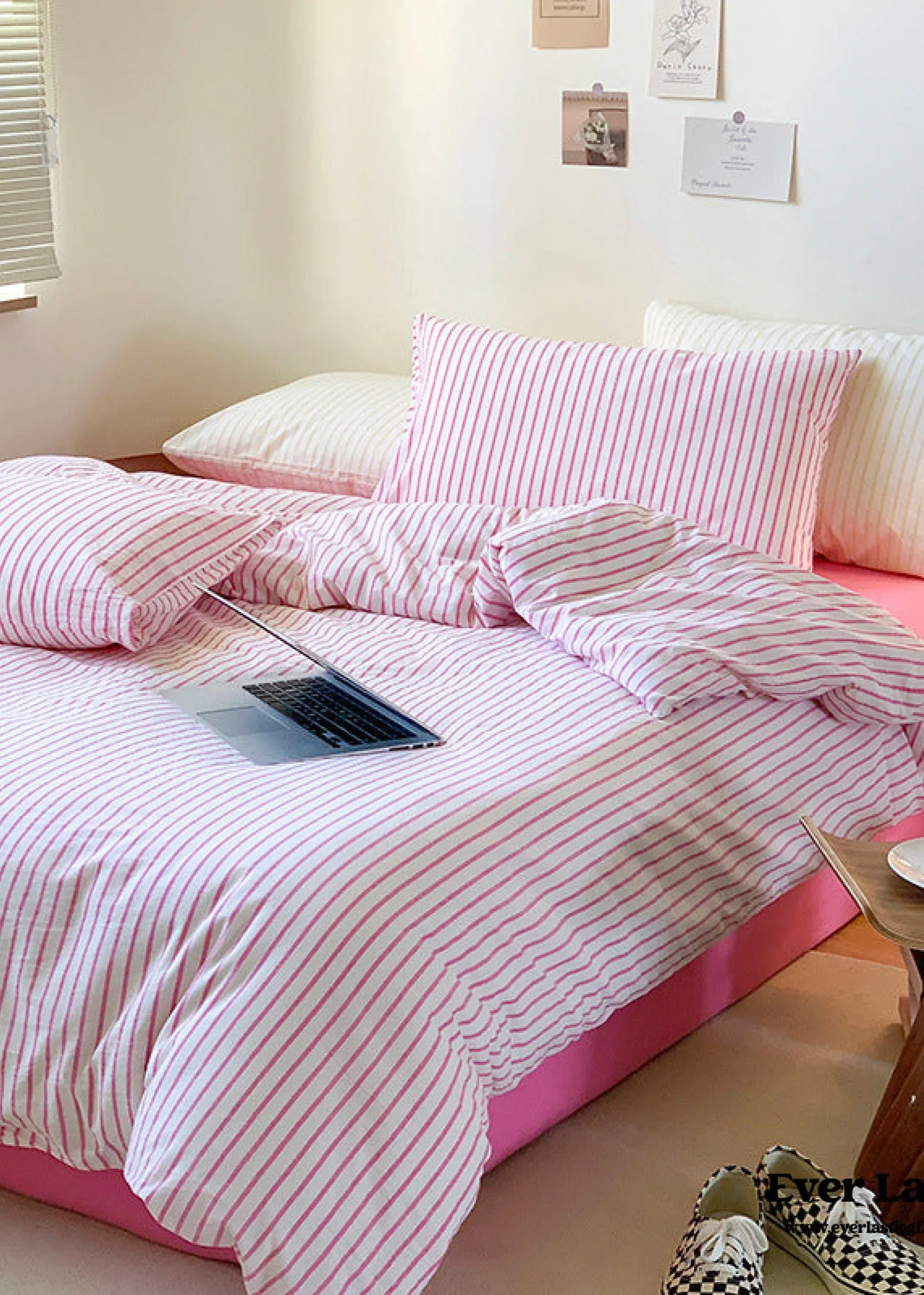 Candy Stripe Washed Cotton Bedding Set / Pink Ever Lasting