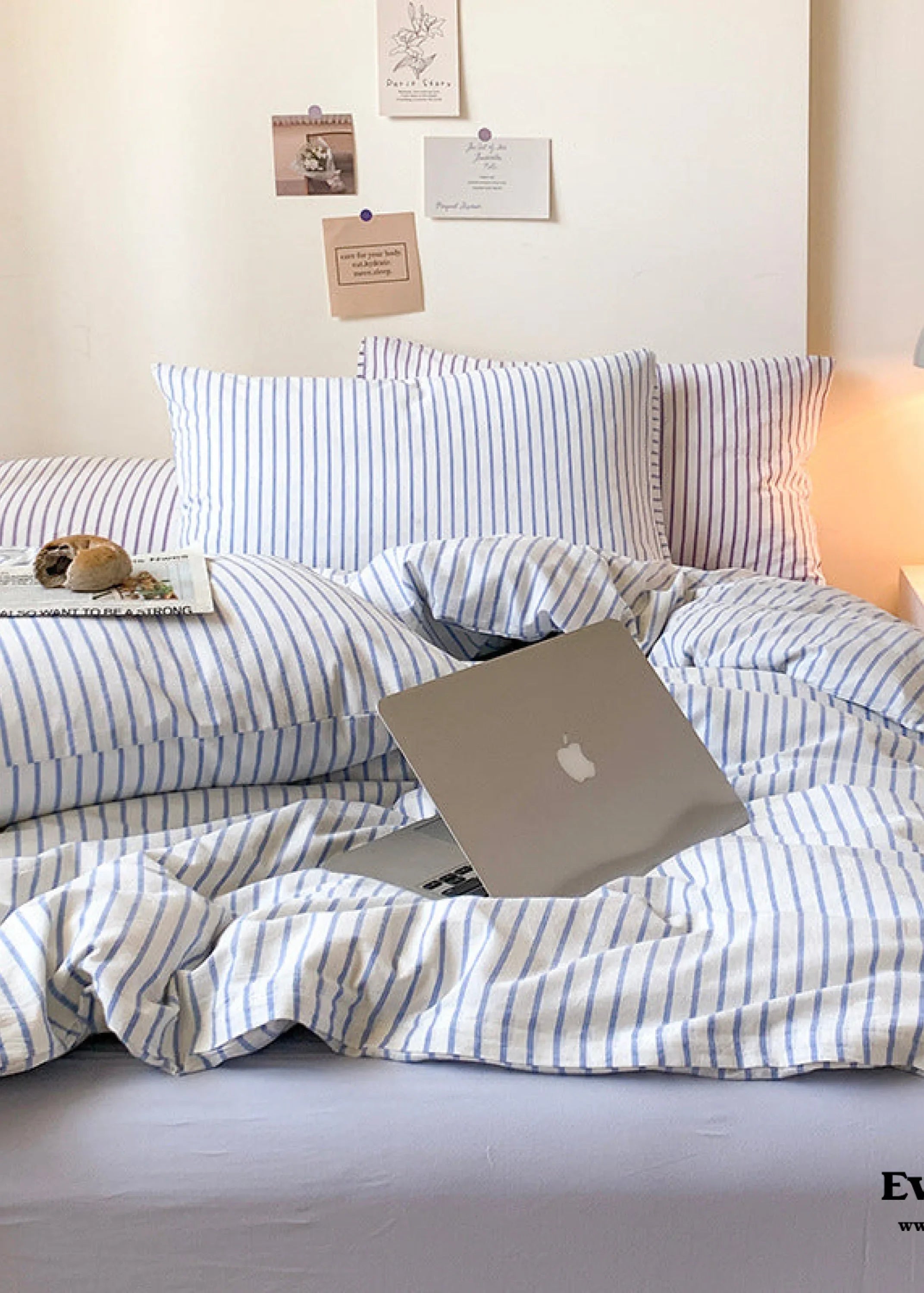 Candy Stripe Washed Cotton Bedding Set / Pink Ever Lasting