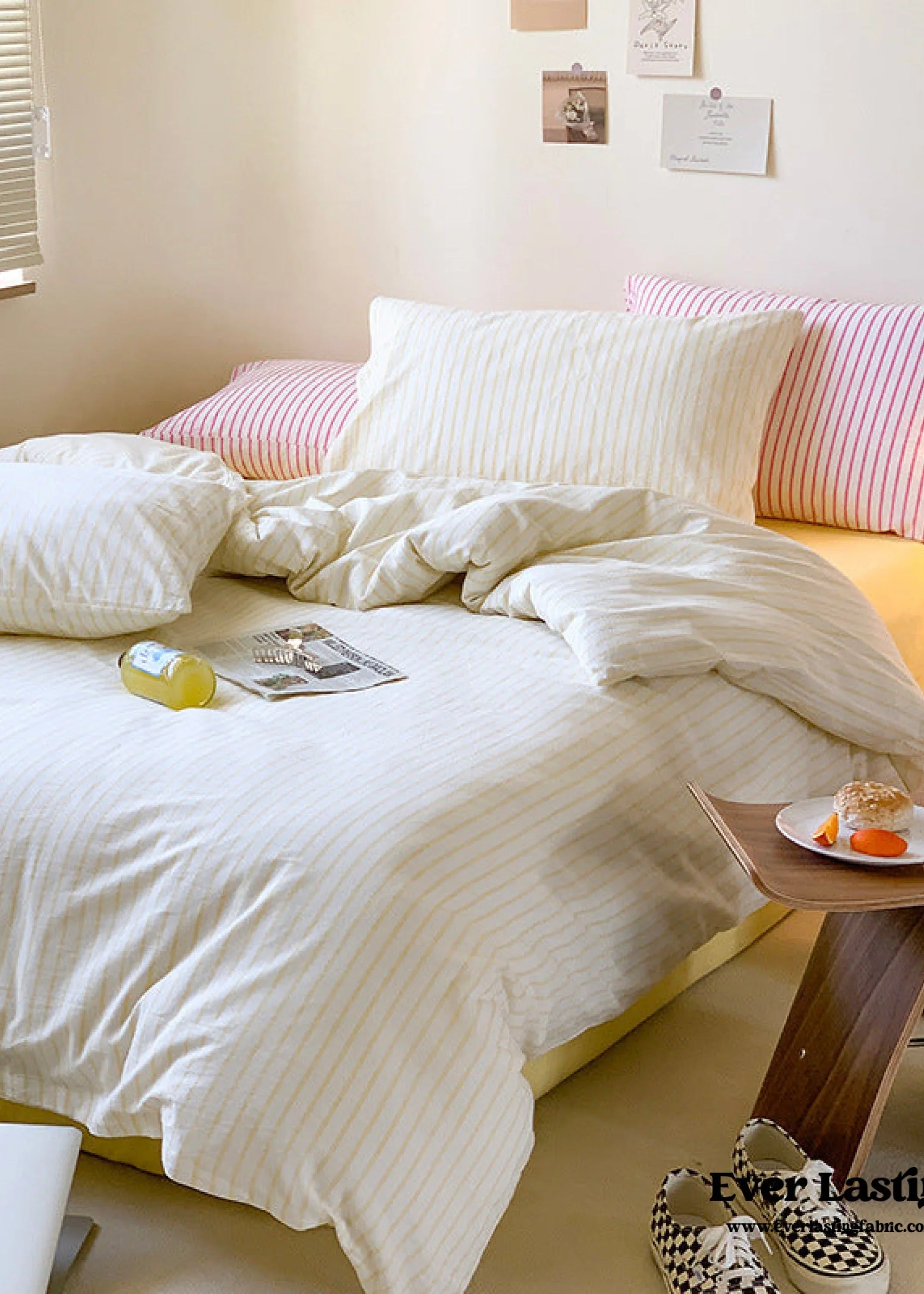 Candy Stripe Washed Cotton Bedding Set / Pink Ever Lasting