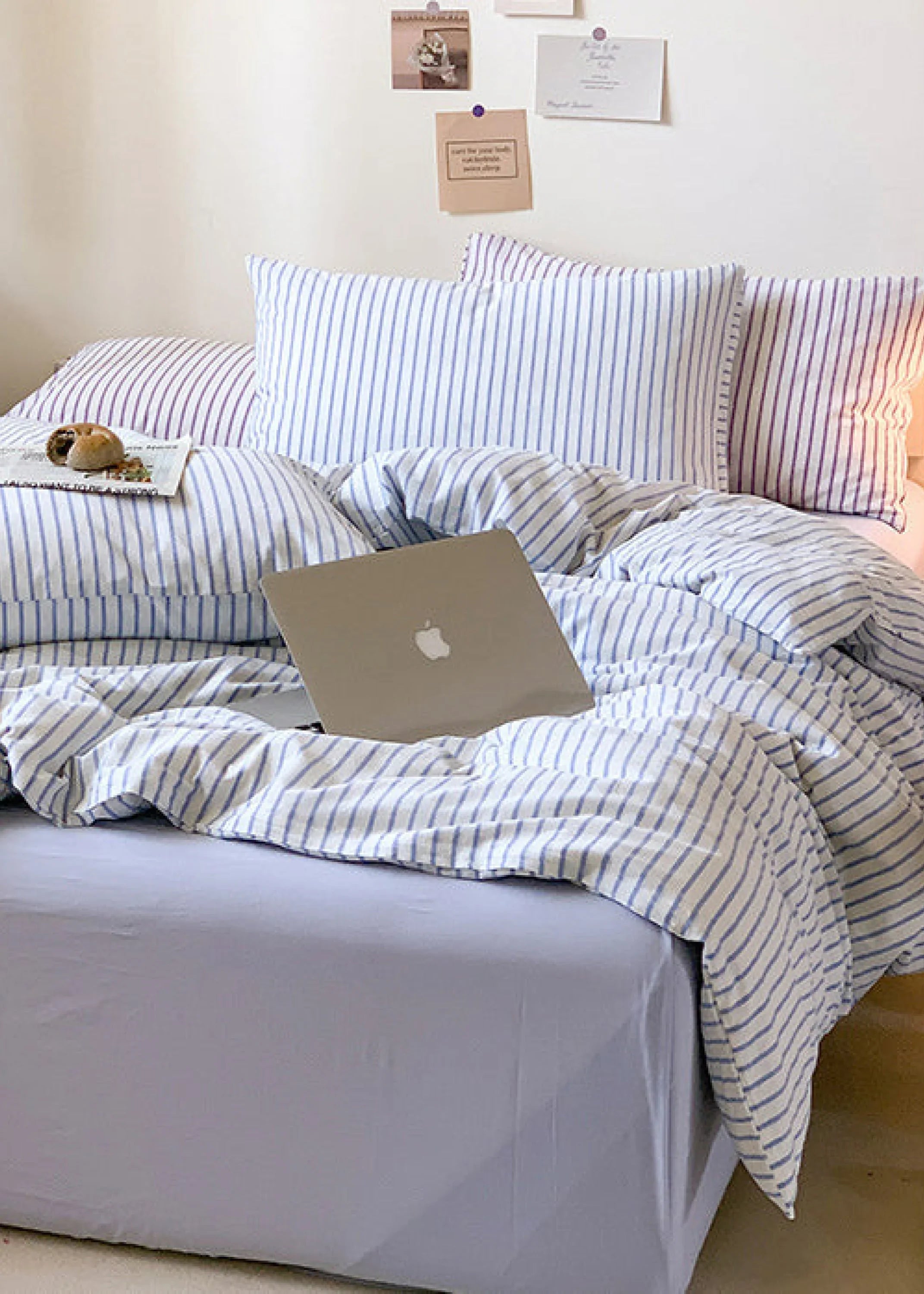 Candy Stripe Washed Cotton Bedding Set / Pink Ever Lasting