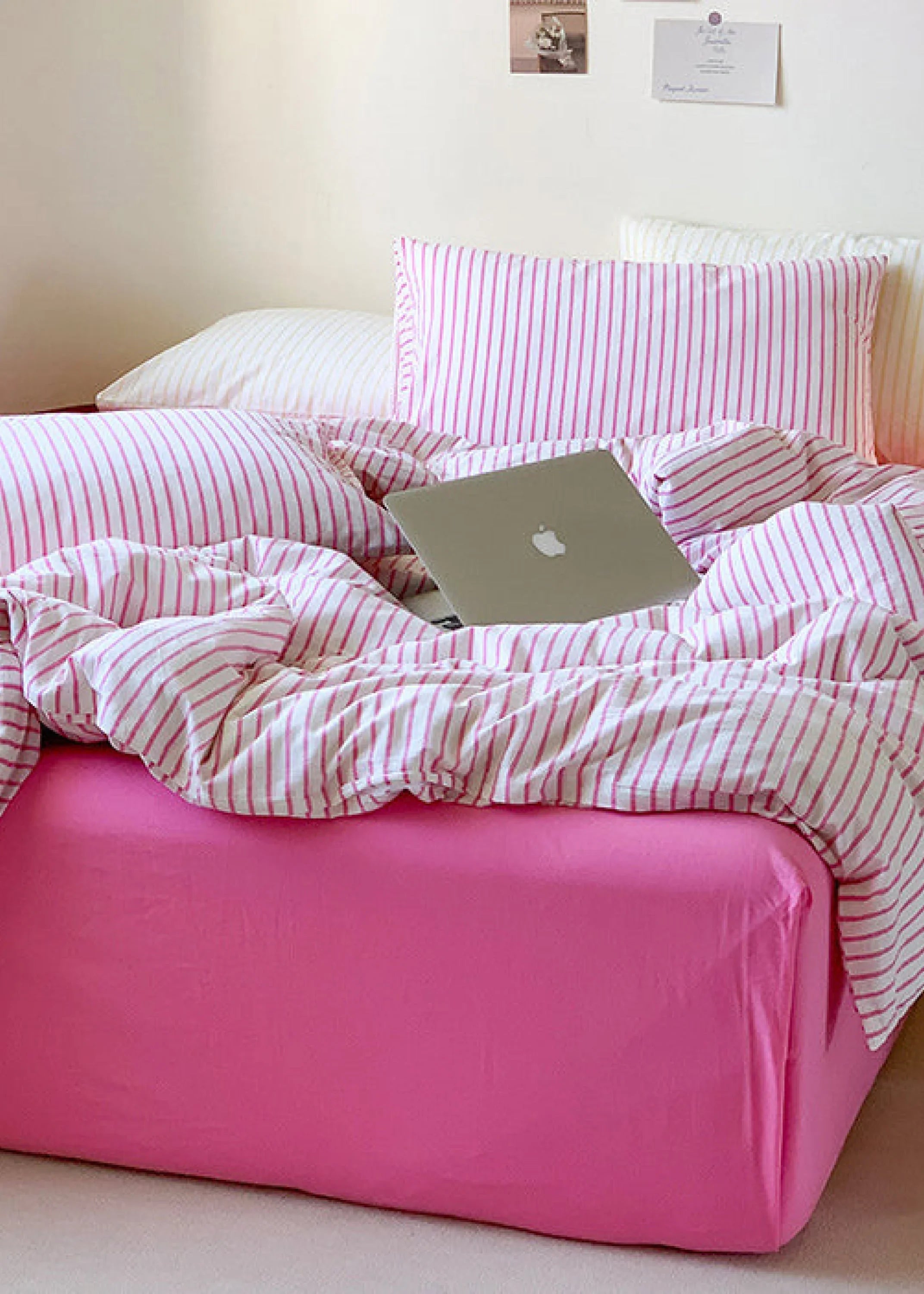 Candy Stripe Washed Cotton Bedding Set / Pink Ever Lasting