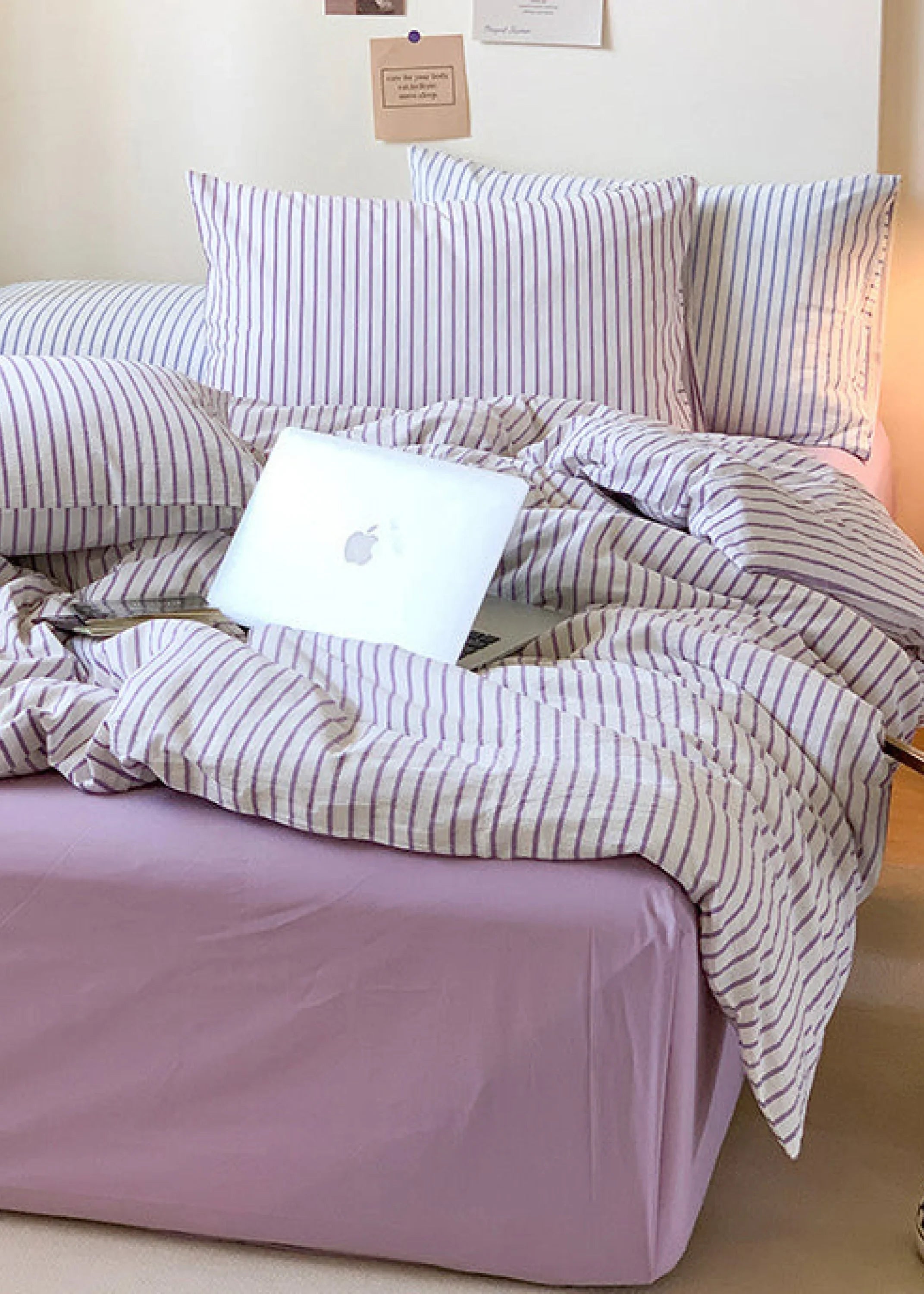 Candy Stripe Washed Cotton Bedding Set / Pink Ever Lasting