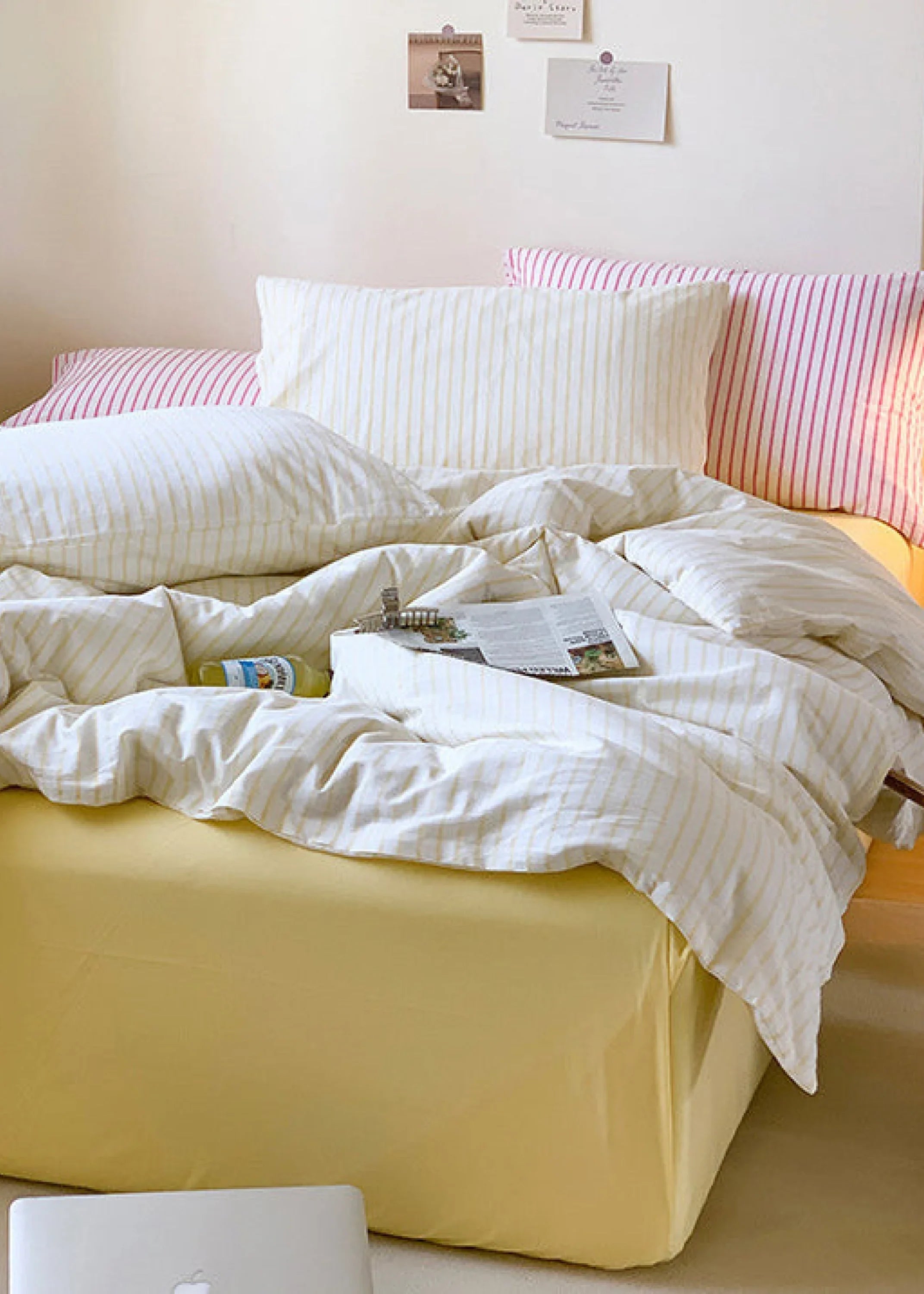 Candy Stripe Washed Cotton Bedding Set / Pink Ever Lasting