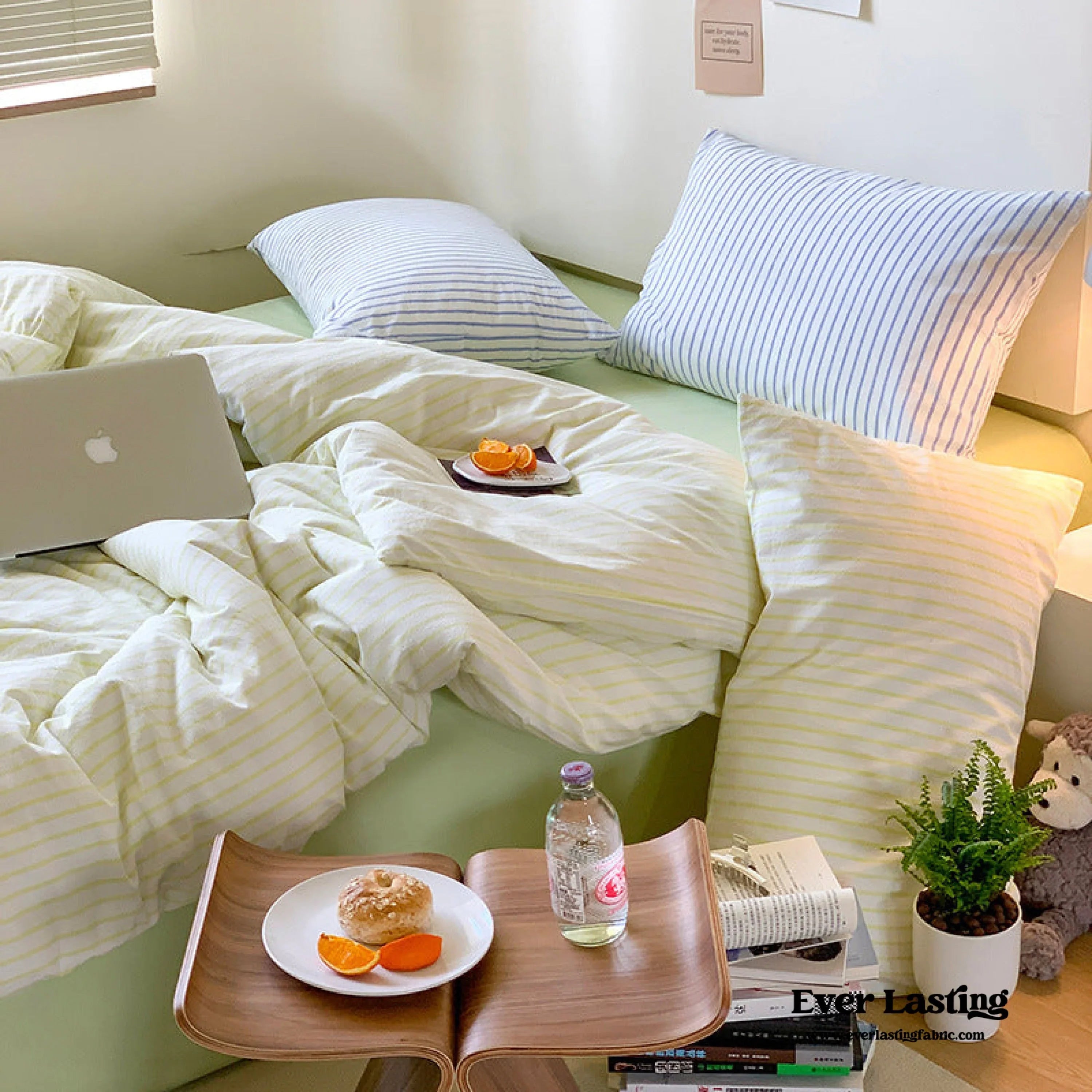 Candy Stripe Washed Cotton Bedding Set / Pink Ever Lasting