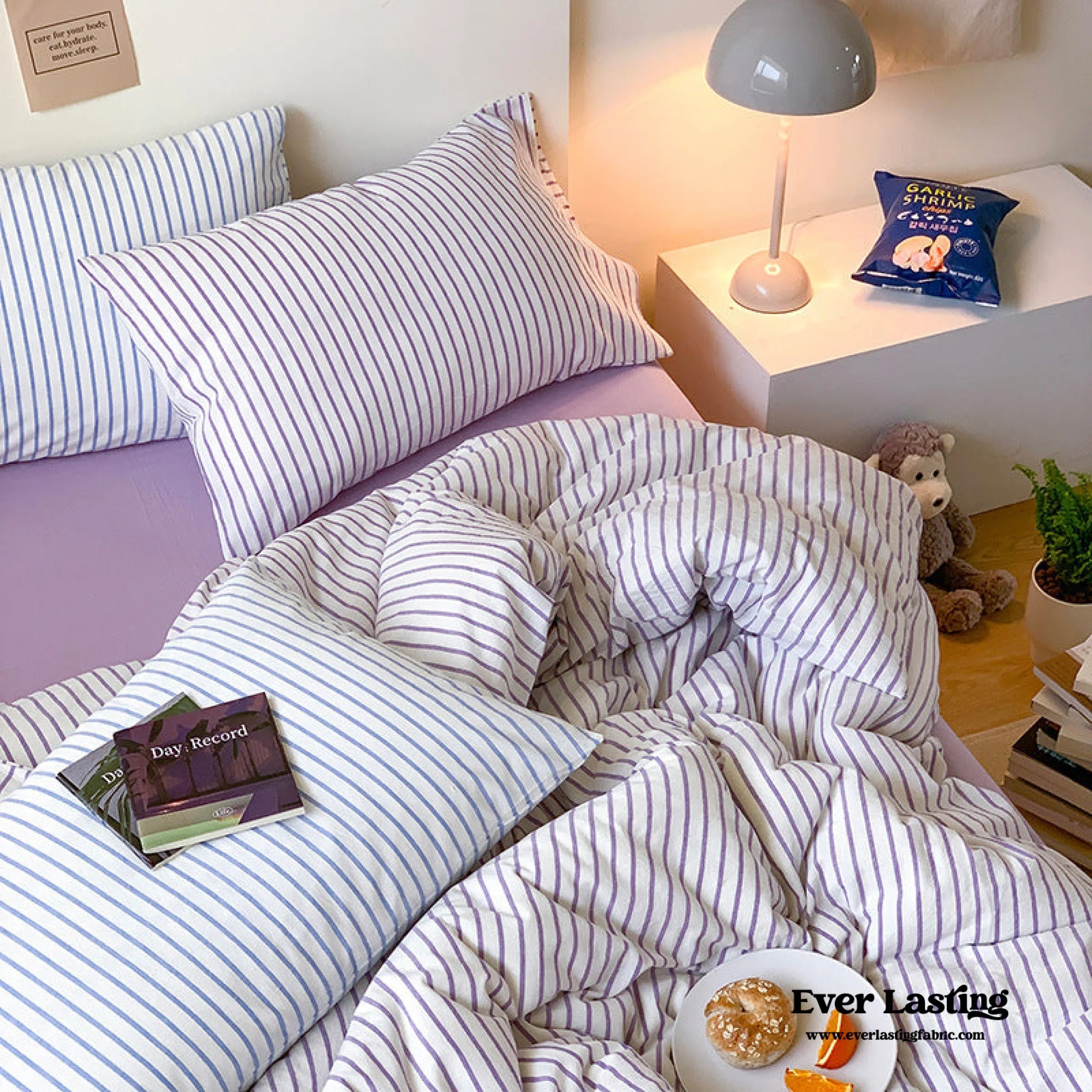 Candy Stripe Washed Cotton Bedding Set / Pink Ever Lasting
