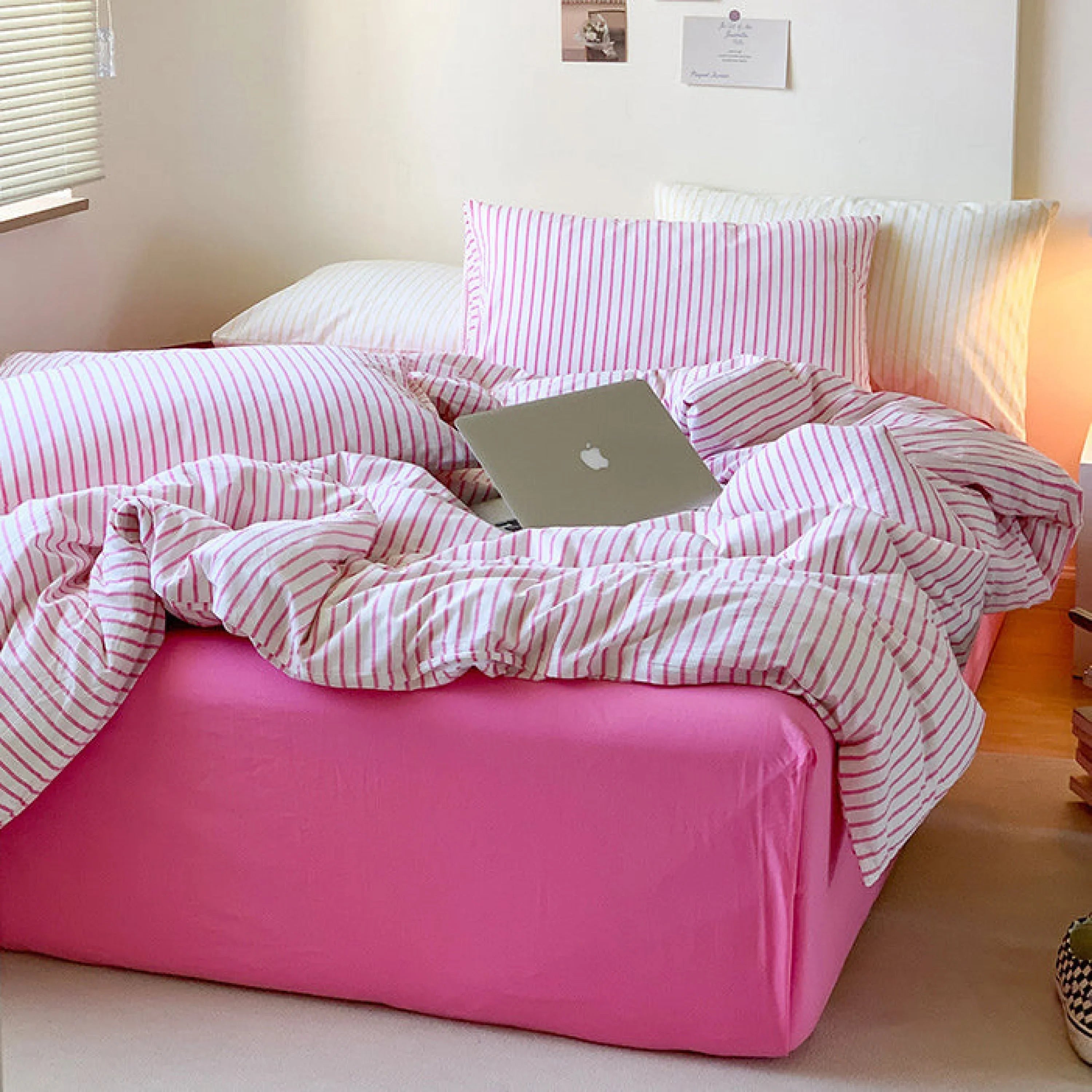 Candy Stripe Washed Cotton Bedding Set / Pink Ever Lasting
