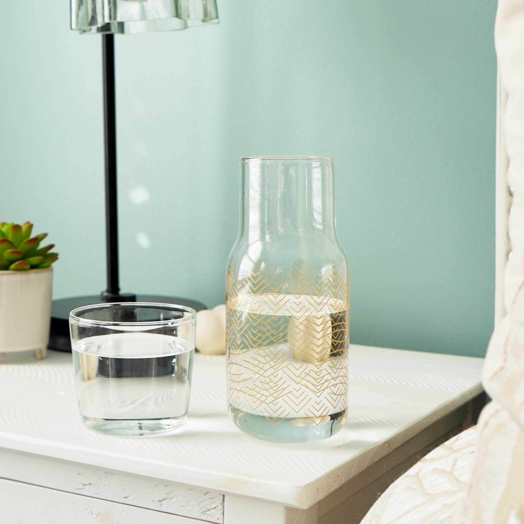 Chevron Bedside Carafe Tea + Linen