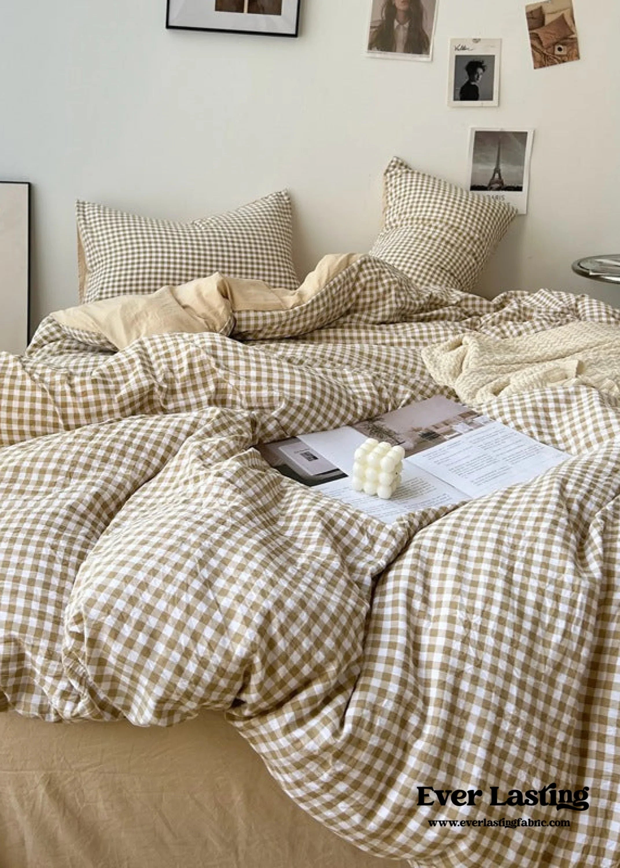 Clean Cut Bedroom Bedding Set / Gingham Brown Ever Lasting