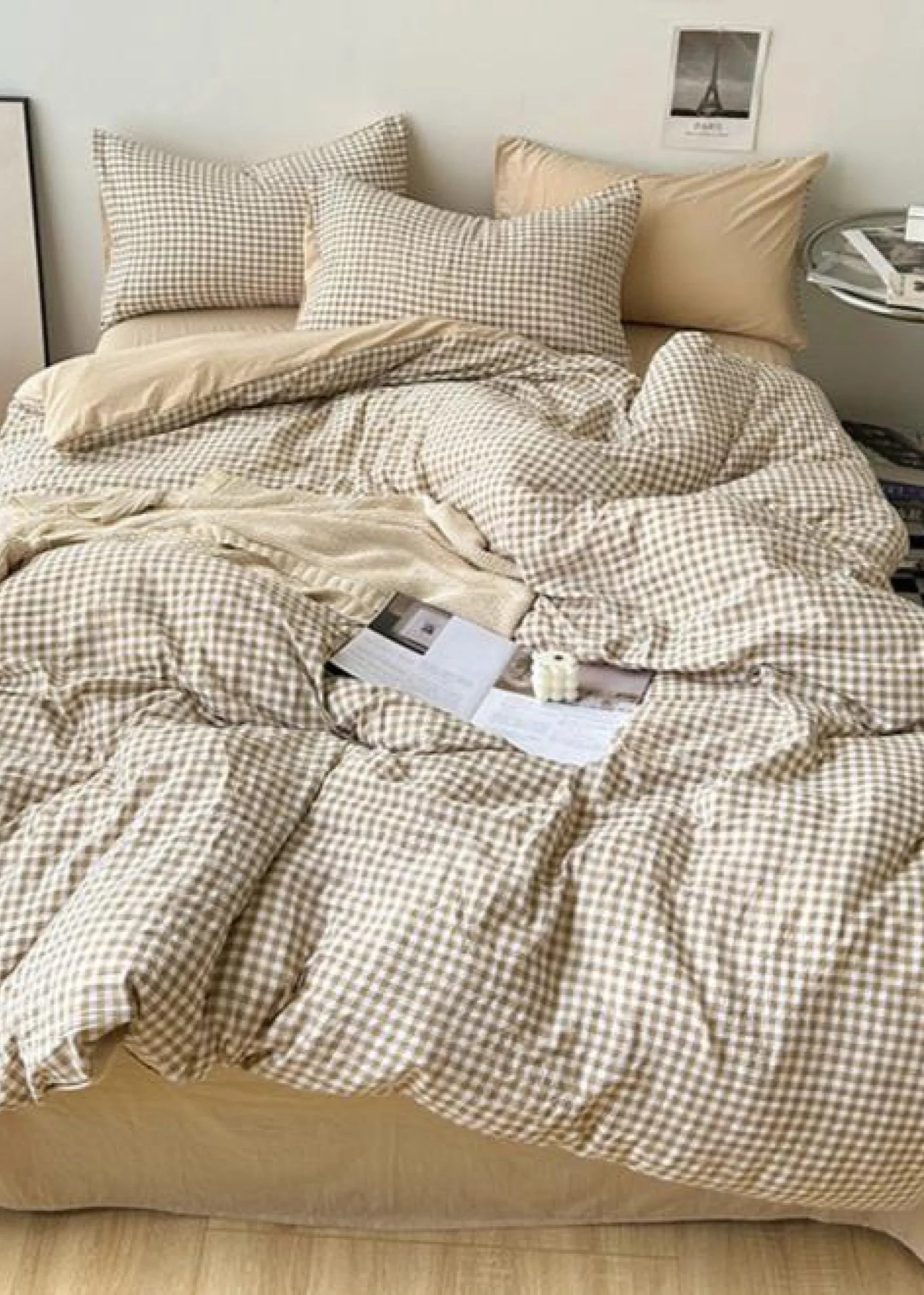 Clean Cut Bedroom Bedding Set / Gingham Brown Ever Lasting