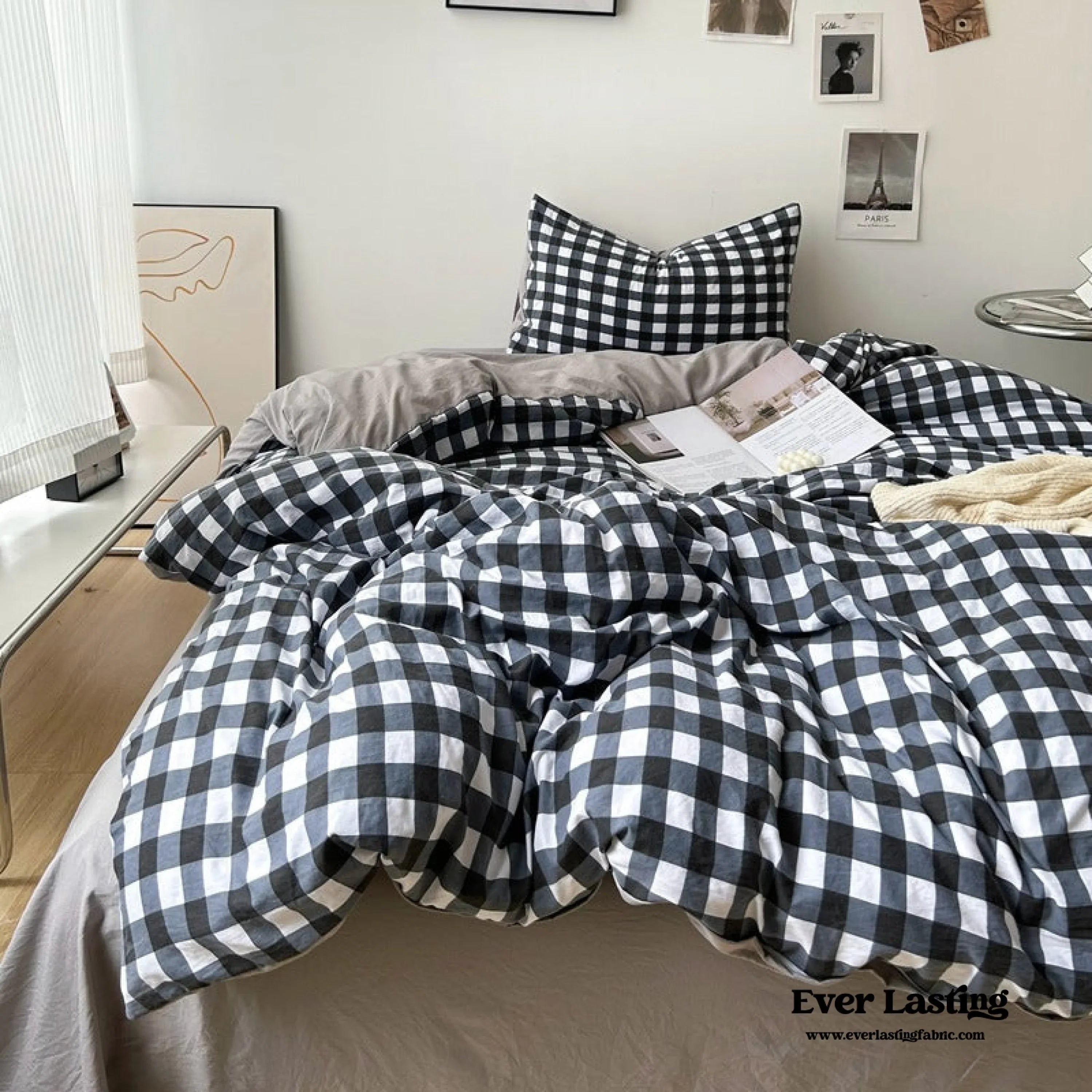 Clean Cut Bedroom Bedding Set / Gingham Brown Ever Lasting