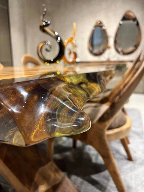 Solid Linden Wood Natural Look Epoxy Resin Side Dining Table Gizz