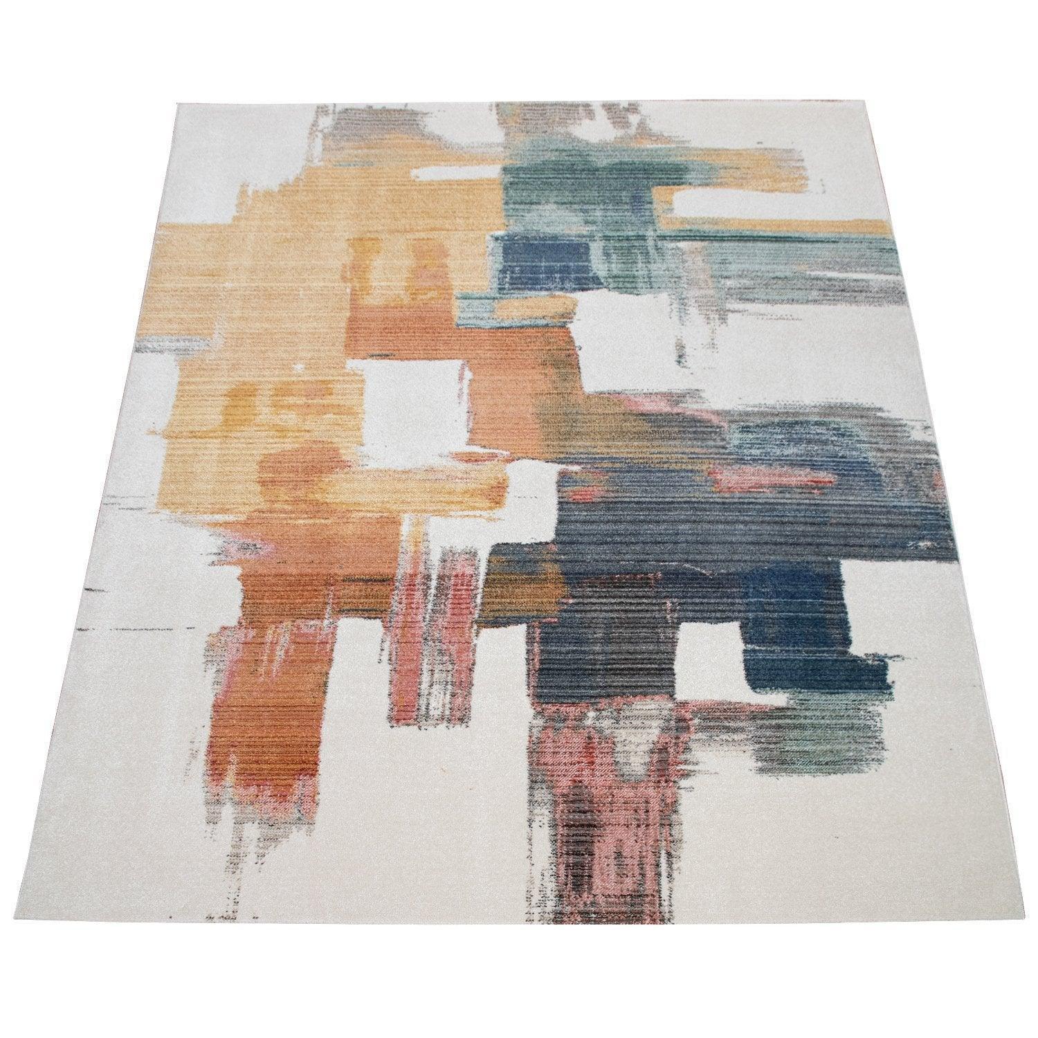 Colorful Area Rug Modern Art 3D Effect Cream, Blue, Yellow RugYourHome