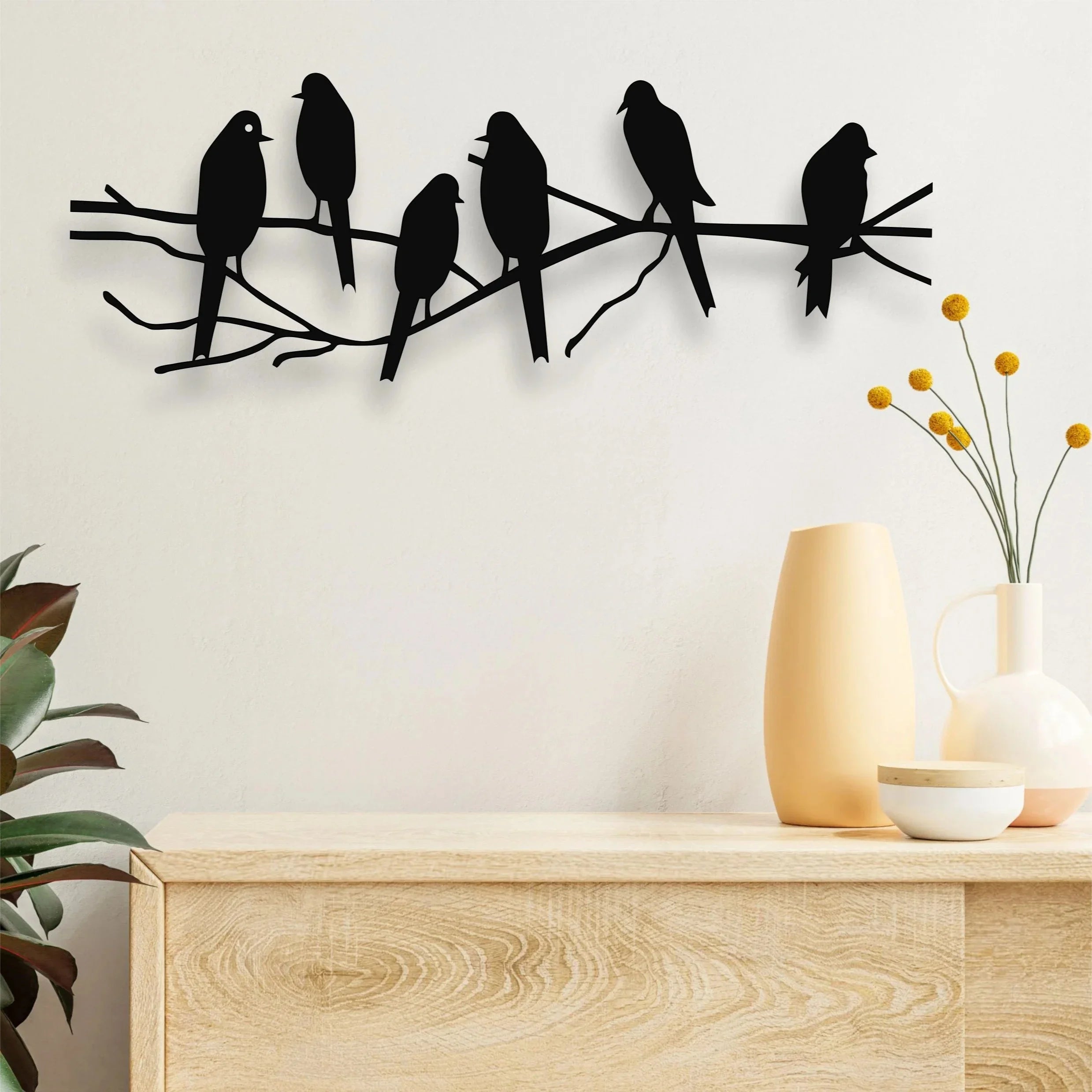 1pc Metal Wall Decor, Birds On Branch, Metal Birds Wall Art, Birds Sign Wall Art, Living Room Wall Art, Indoor Outdoor Decoration, Wall Hangings - House Of Avana