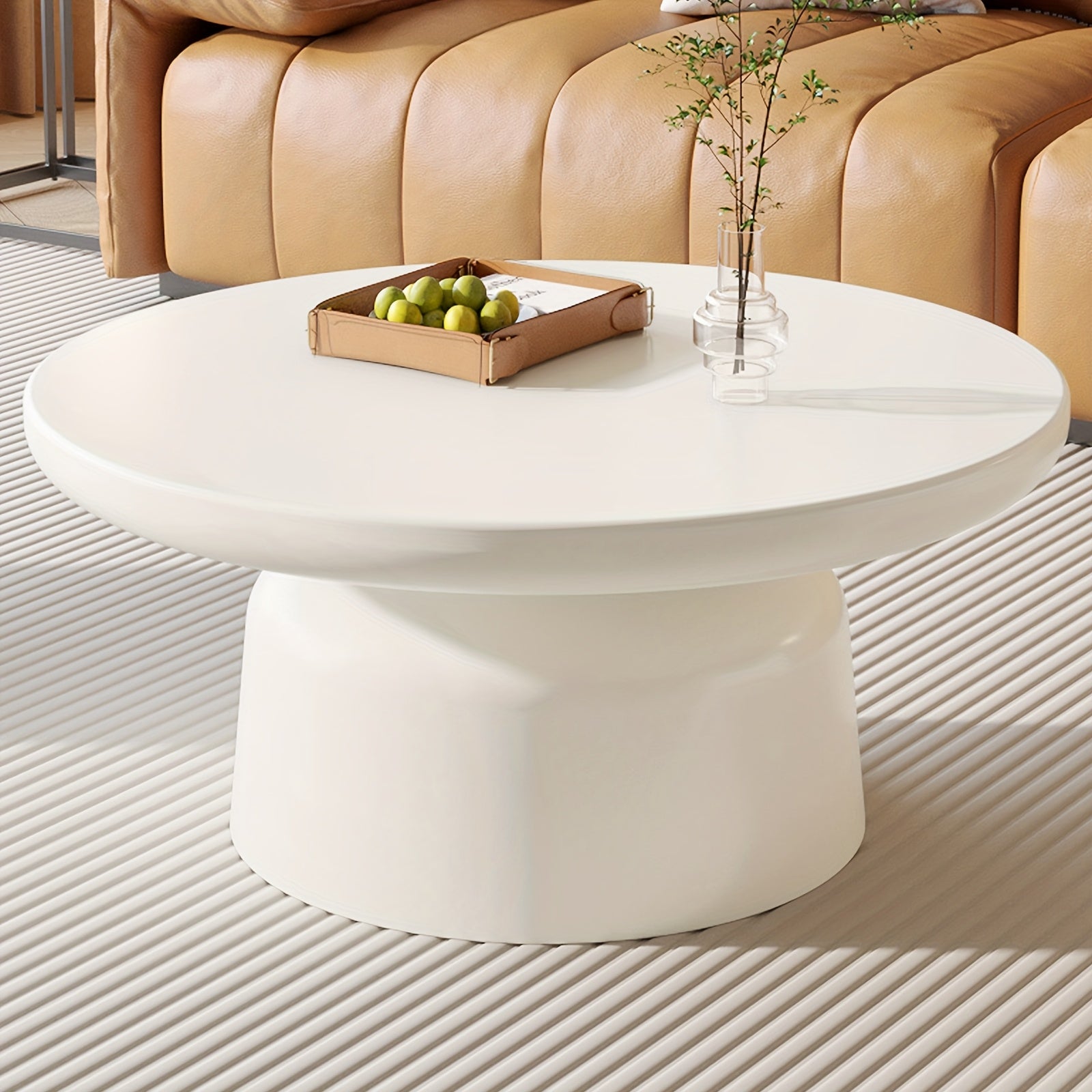 Milk White Circular Coffee Table, Living Room Central Table, Suitable For Modern Coffee Tables In Living Rooms And Bedrooms, Household Furniture, Easy To Assemble House Of Avana