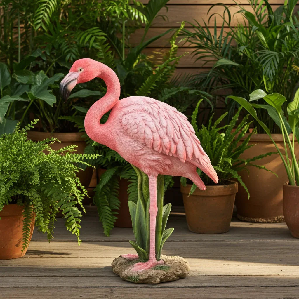 Standing Pink Flamingo Handcrafted Statue House Of Avana