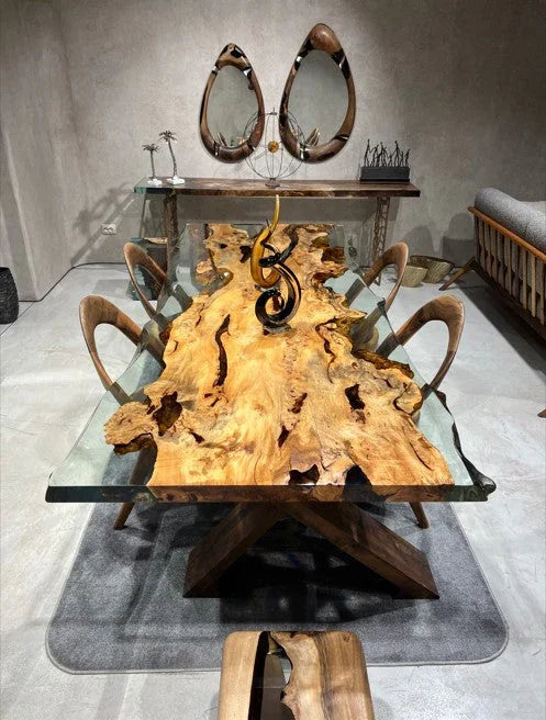 Solid Linden Wood Natural Look Epoxy Resin Side Dining Table Gizz