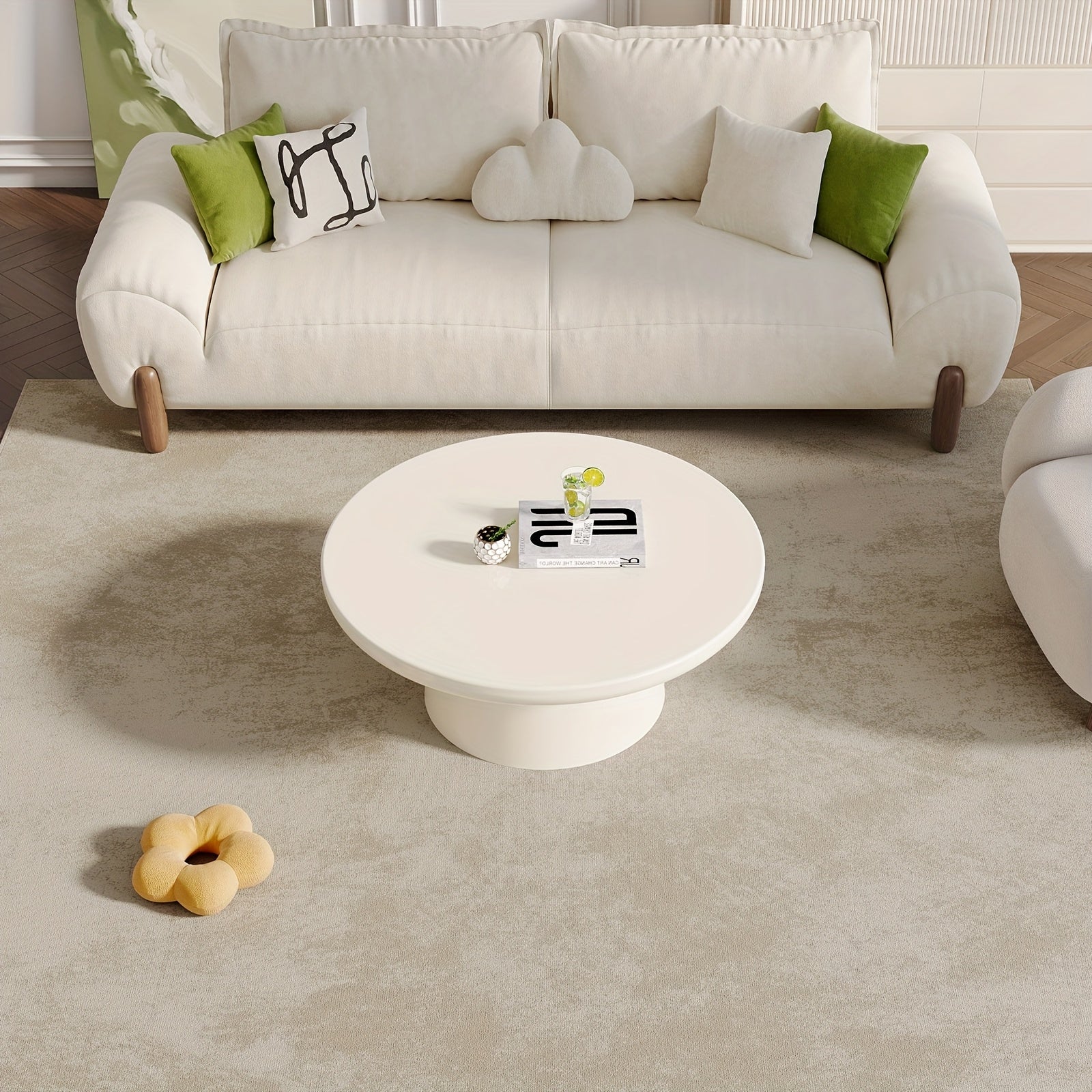 Milk White Circular Coffee Table, Living Room Central Table, Suitable For Modern Coffee Tables In Living Rooms And Bedrooms, Household Furniture, Easy To Assemble House Of Avana