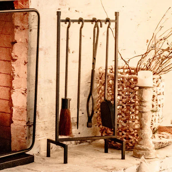 4 Piece Black Iron Fireplace Tool Set Decor Steals