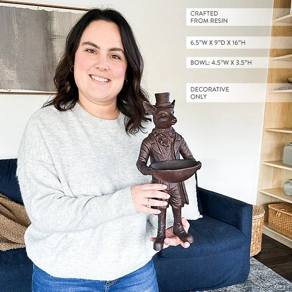 Standing Fox Bronze Bowl | Dapper Critters Collection Decor Steals