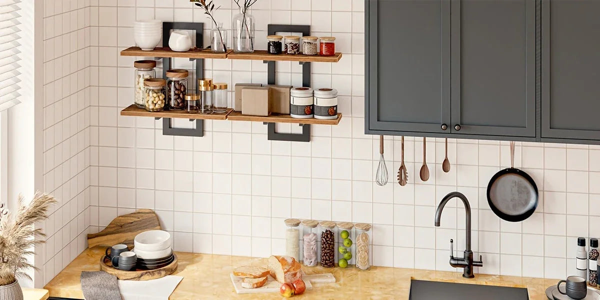 Rustic Style Floating Shelves Set of 2 - Manufactured Wood Wall Hanging Storage - 2-Tier Wall Mounted Shelves for Living Room, Bedroom, Bathroom, Kitchen - Unfinished Decorative Shelf without Electricity House Of Avana