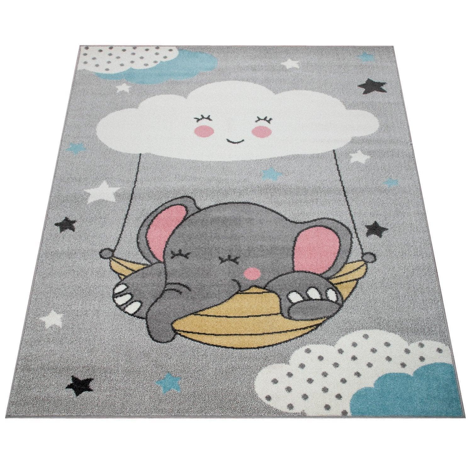 Kids Rug Nino Cute Elephant for Nursery in Grey RugYourHome