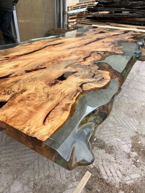 Solid Linden Wood Natural Look Epoxy Resin Side Dining Table Gizz