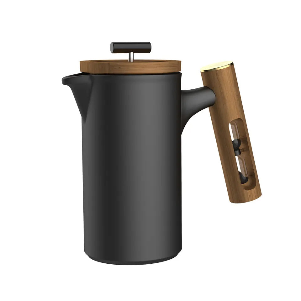 Ceramic French Press with Timer - Matte Black Tea + Linen