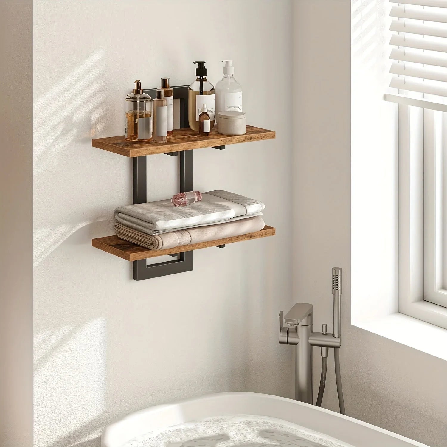 Rustic Style Floating Shelves Set of 2 - Manufactured Wood Wall Hanging Storage - 2-Tier Wall Mounted Shelves for Living Room, Bedroom, Bathroom, Kitchen - Unfinished Decorative Shelf without Electricity House Of Avana