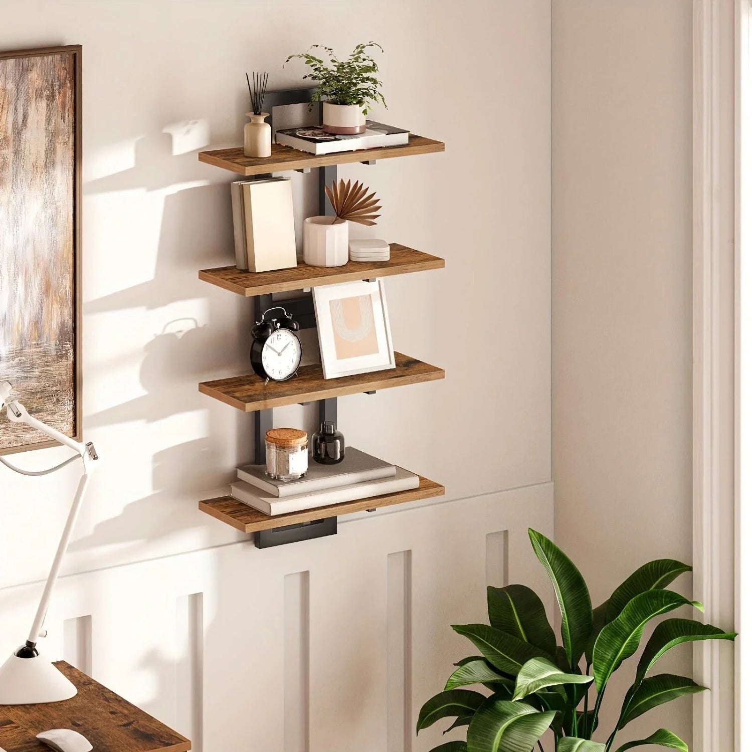 Rustic Style Floating Shelves Set of 2 - Manufactured Wood Wall Hanging Storage - 2-Tier Wall Mounted Shelves for Living Room, Bedroom, Bathroom, Kitchen - Unfinished Decorative Shelf without Electricity House Of Avana