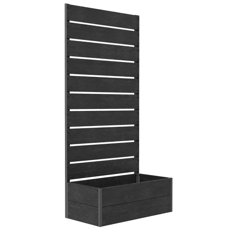 black planter with trellis Outdoor Raised Bed Planter with Slatted Fence Trellis in Black Wood Finish
