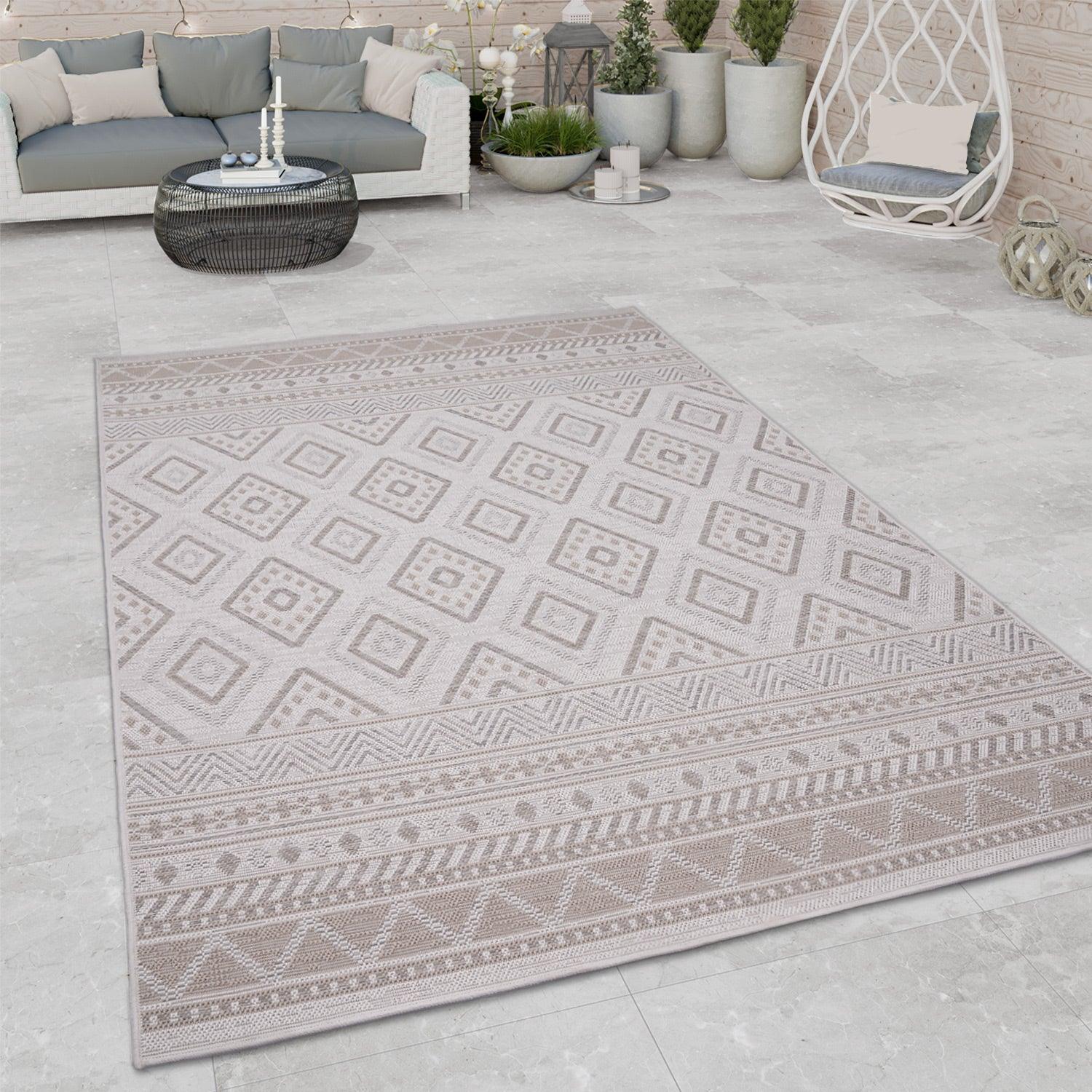 Outdoor Rug for Patio or Balcony Modern flatweave Boho Trellis in Cream Beige RugYourHome