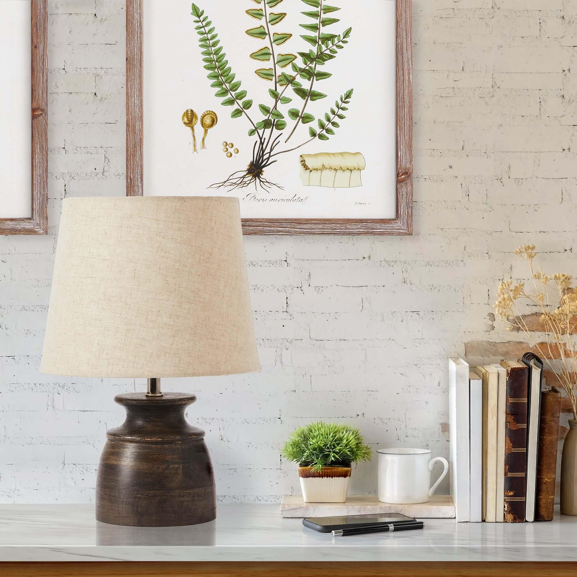 Petite Mango Wood Desk Lamp with Natural Linen Shade Vintage Shopper