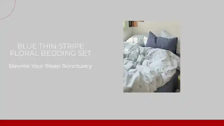 Blue Thin Stripe Floral Bedding Set by@Outfy