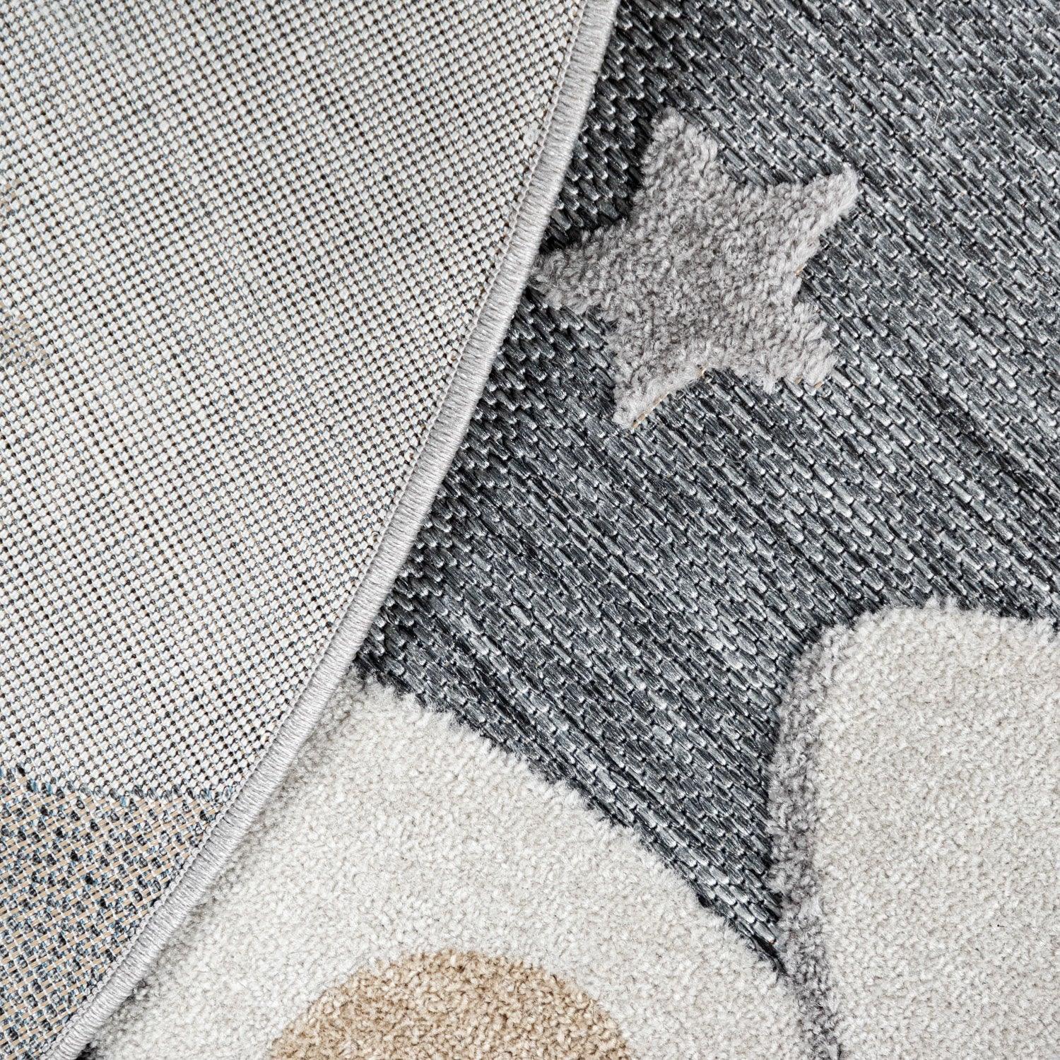 Round Kids Rug Tweet Cuddling Moon & Stars in the Night Sky in Mottled Grey RugYourHome