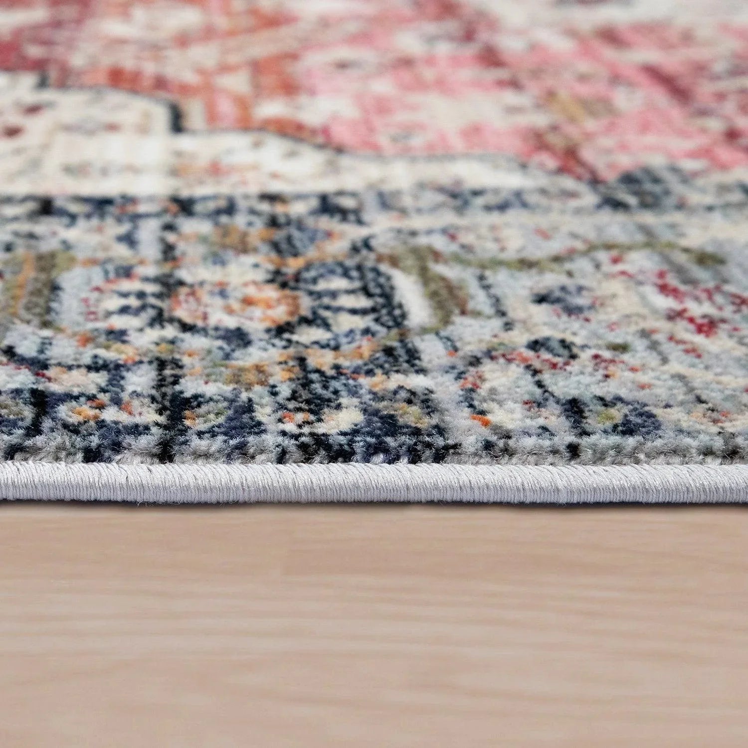 Rug, Short-Pile For Living Rooms, With Oriental Design And Border In Pink, Colourful RugYourHome