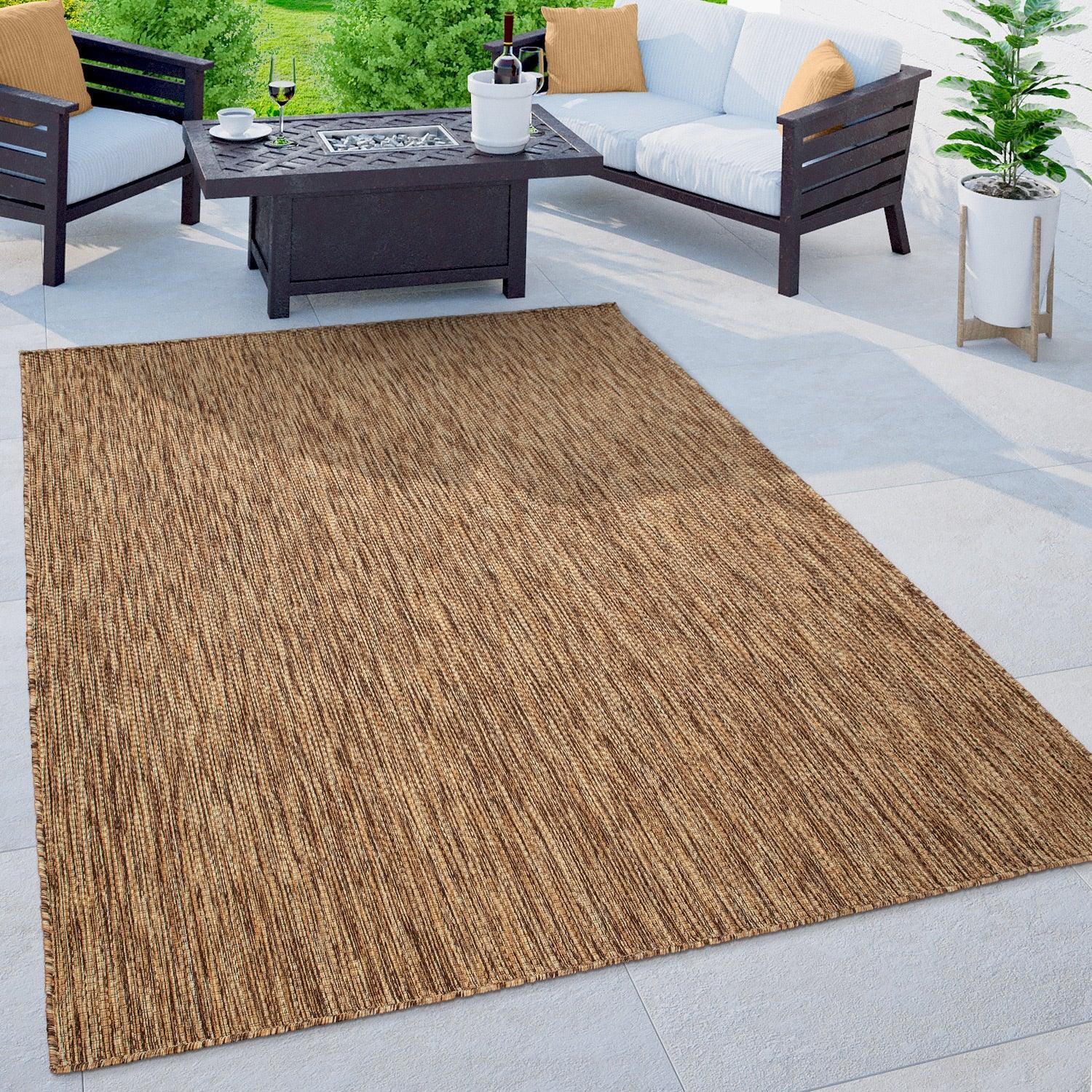 Solid Outdoor Rug for Patio or Balcony weatherproof in Mottled Brown Beige RugYourHome