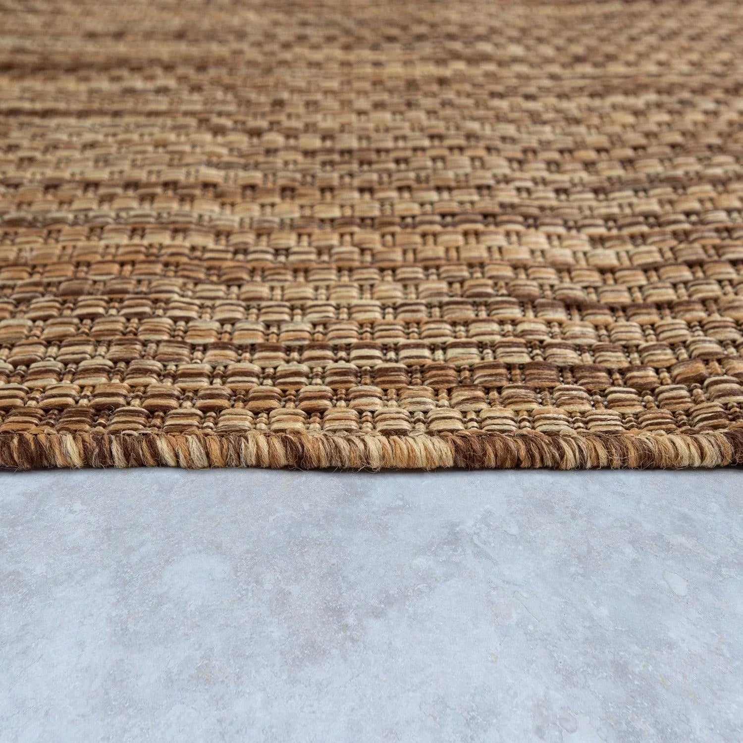 Solid Outdoor Rug for Patio or Balcony weatherproof in Mottled Brown Beige RugYourHome