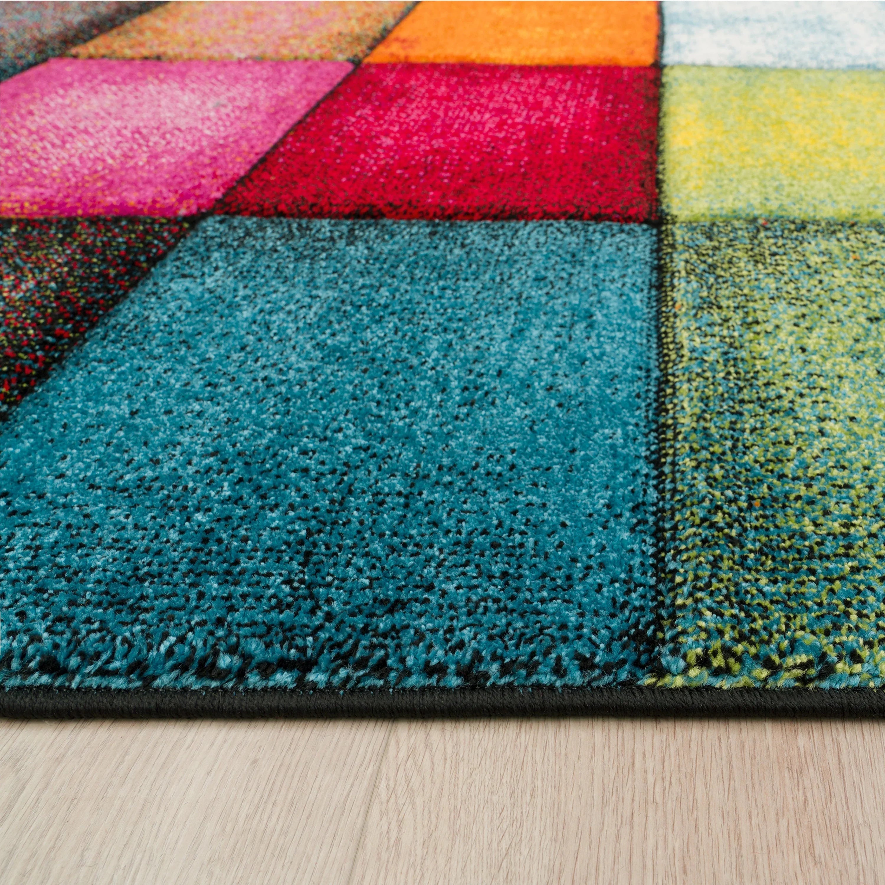 Colorful Area Rug Smaragd With Geometric Squares - Multicolor RugYourHome