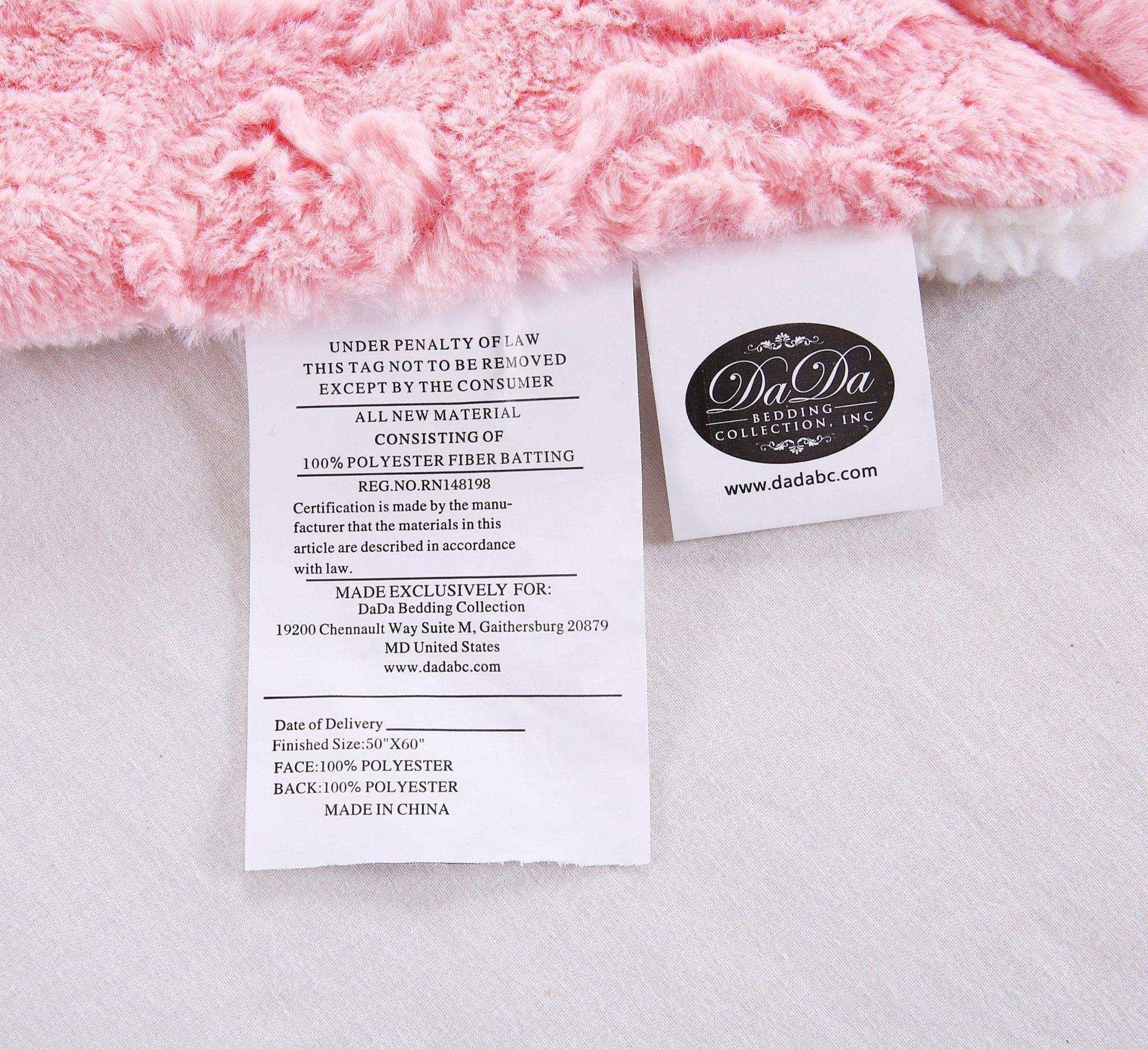 DaDa Bedding Luxury Blossom Pink Rose Buds Pink Sherpa Backside Faux Fur Throw Blanket (BL-171752) DaDalogy Bedding Collection