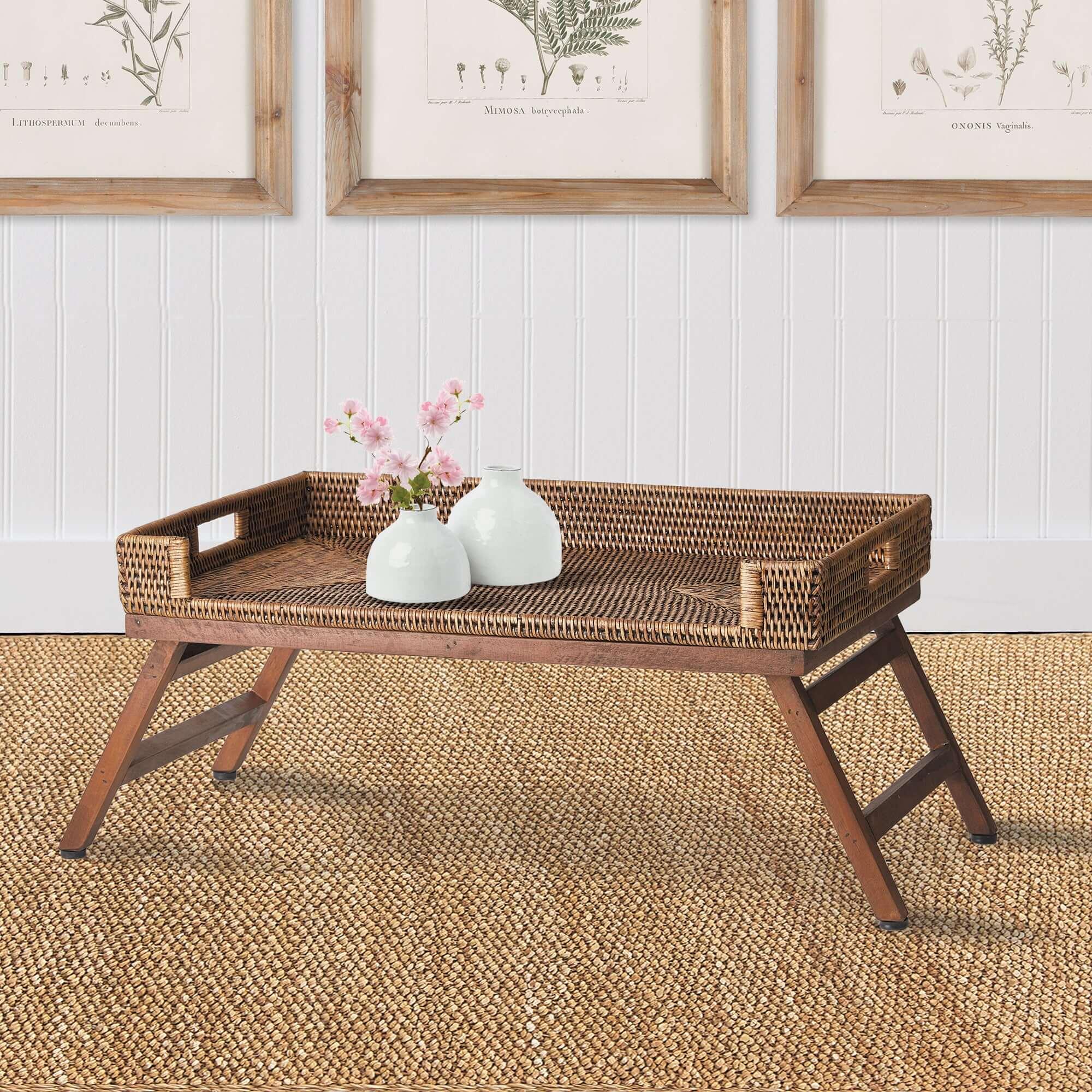 Vintage Rattan Tray Table with Collapsible Legs Vintage Shopper