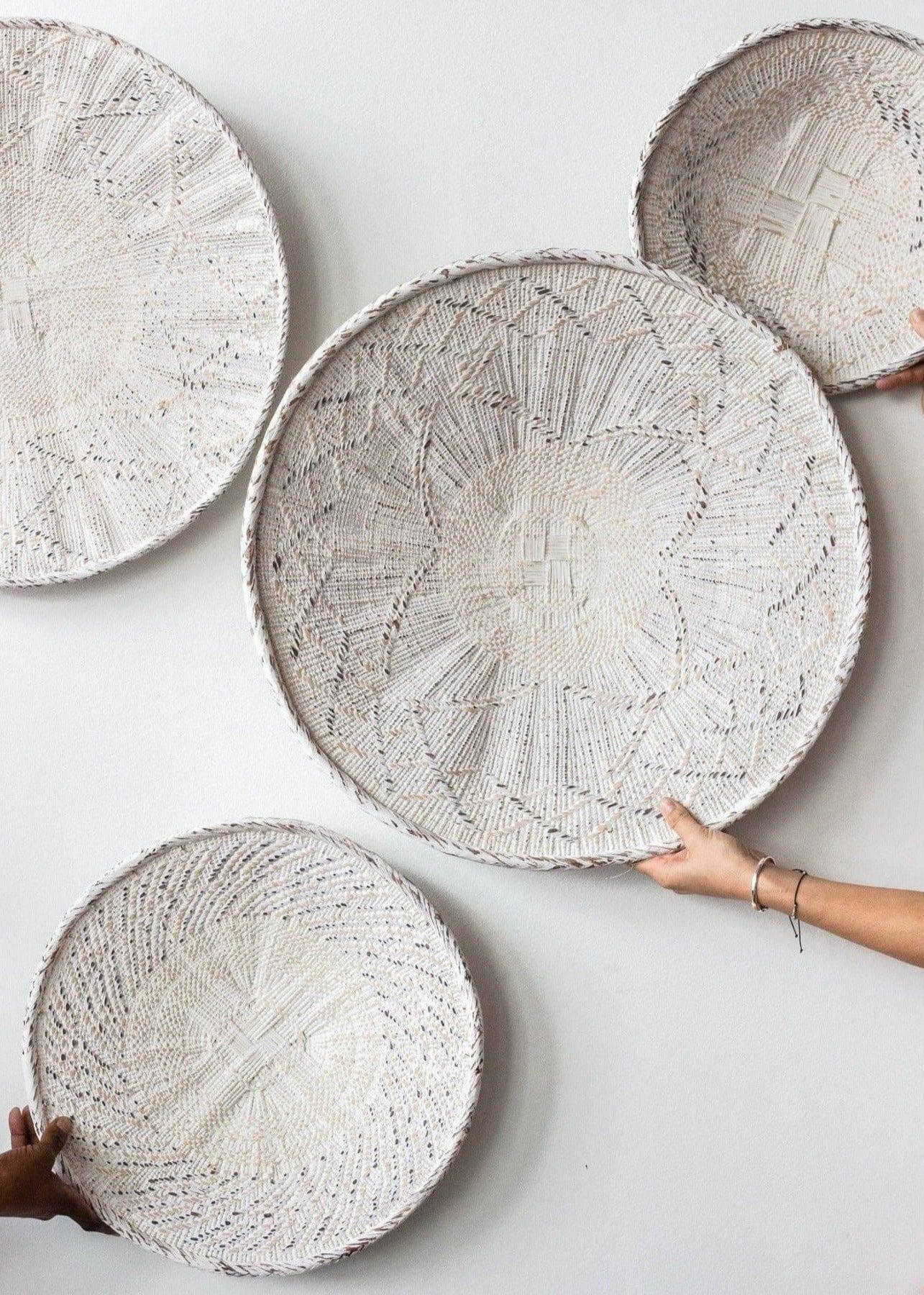 White Washed Handwoven Wall Basket Kanju Interiors