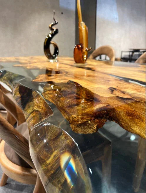 Solid Linden Wood Natural Look Epoxy Resin Side Dining Table Gizz