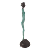 West African Female Statue Clad in Turquoise Hand Cast in Lost Wax Bronze