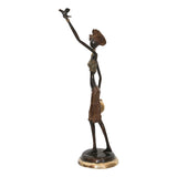 Sculpture Of An African Woman Admiring A Bird | House Of Avana