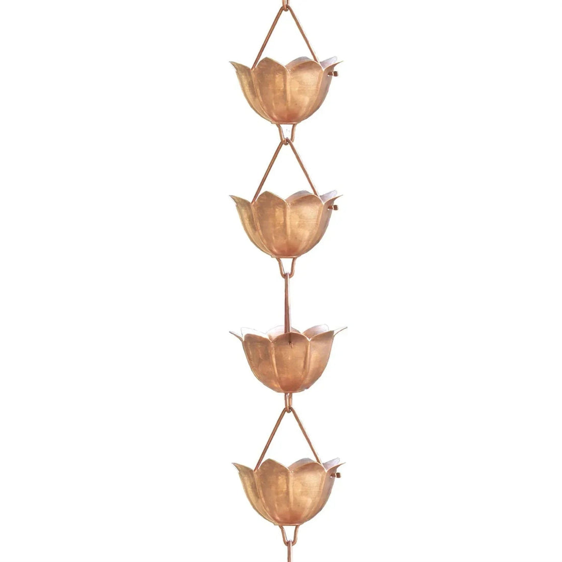 Lotus flower pure copper rain chain replacing a gutter downspout