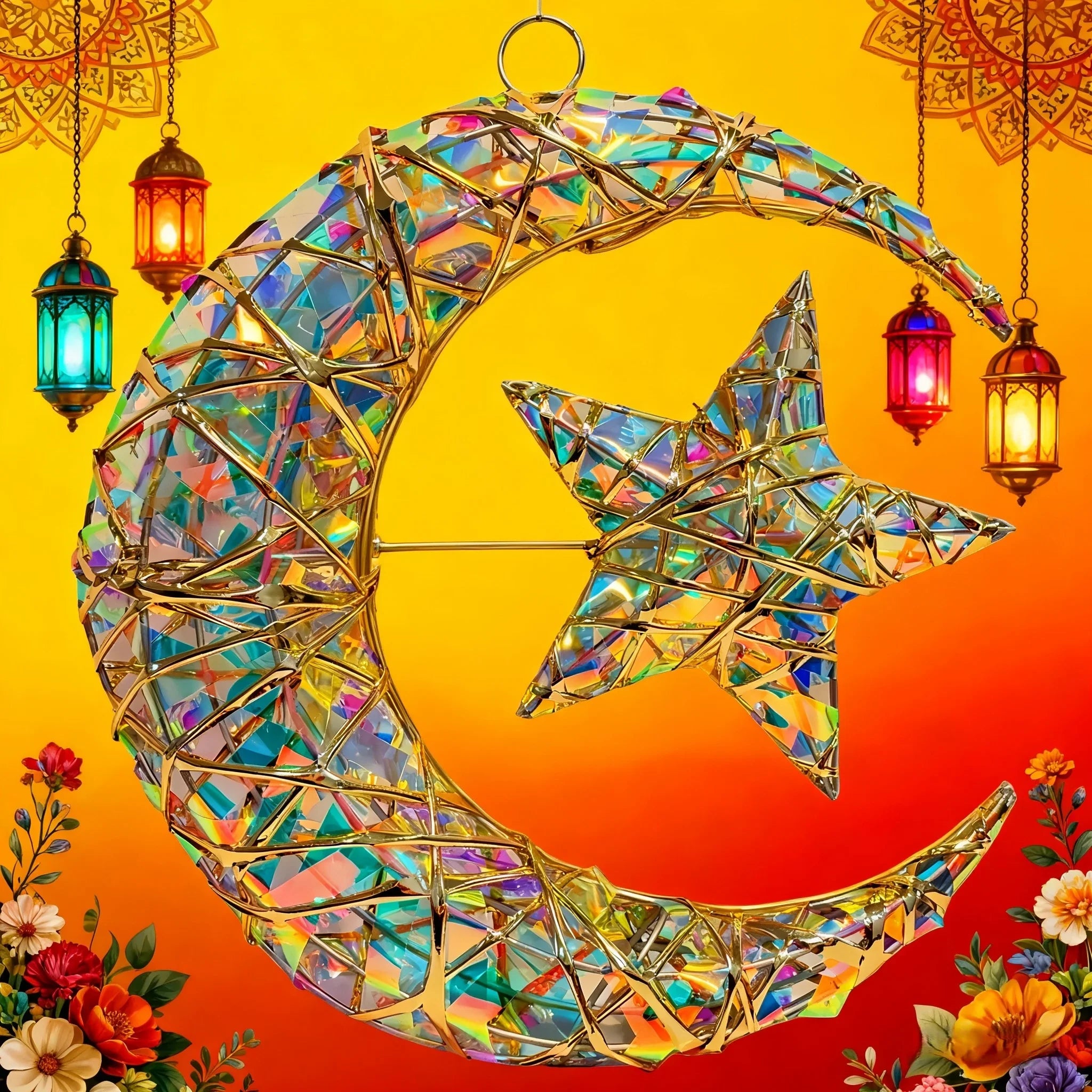 Sequined Pendant - 11.8-inch Star & Moon Luxury