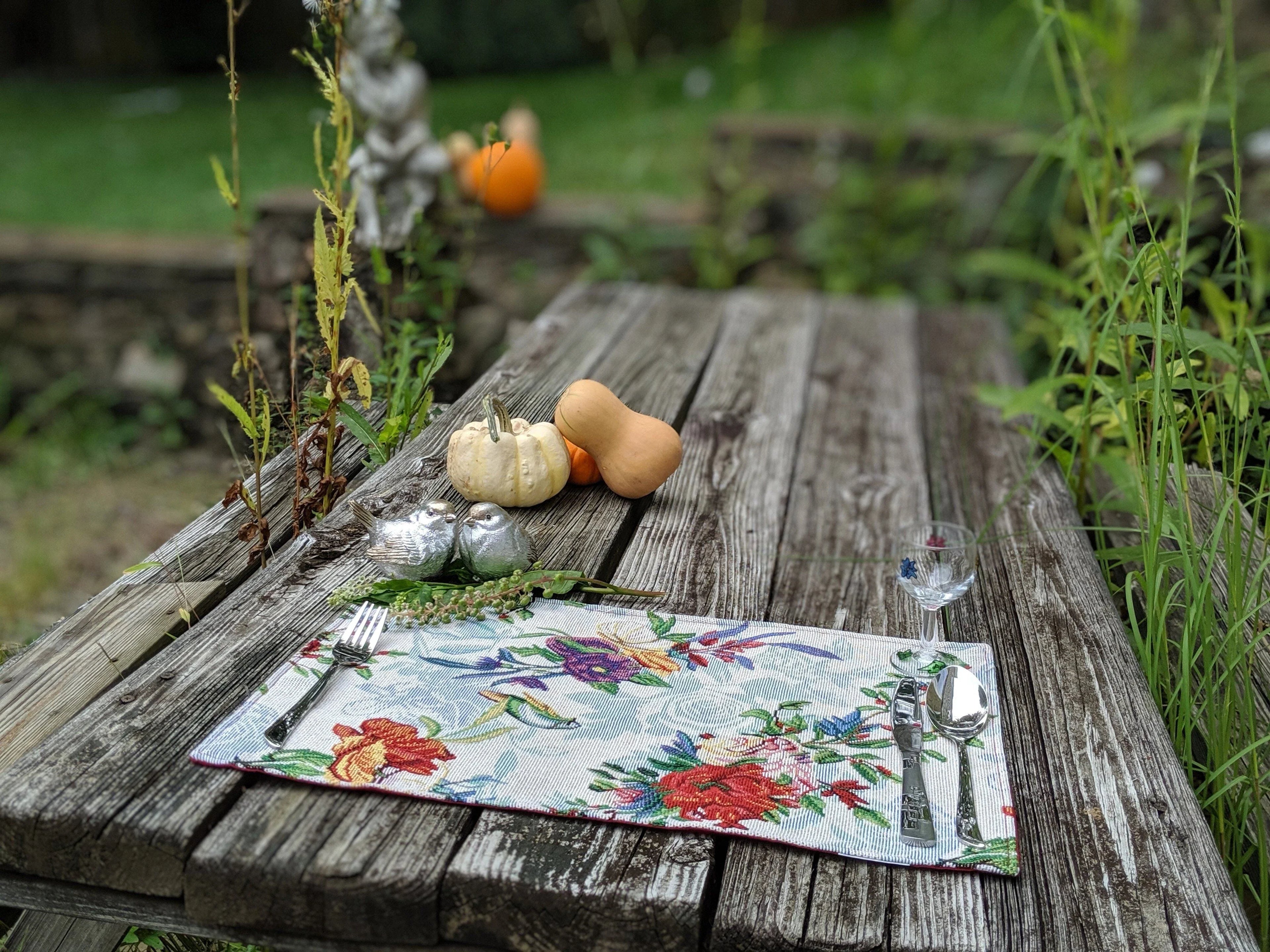 DaDa Bedding Set of 4-Pieces Tropical Sky Blue Birds Floral Tapestry Dining Table Placemats 13” x 19” (18116) DaDalogy Bedding Collection