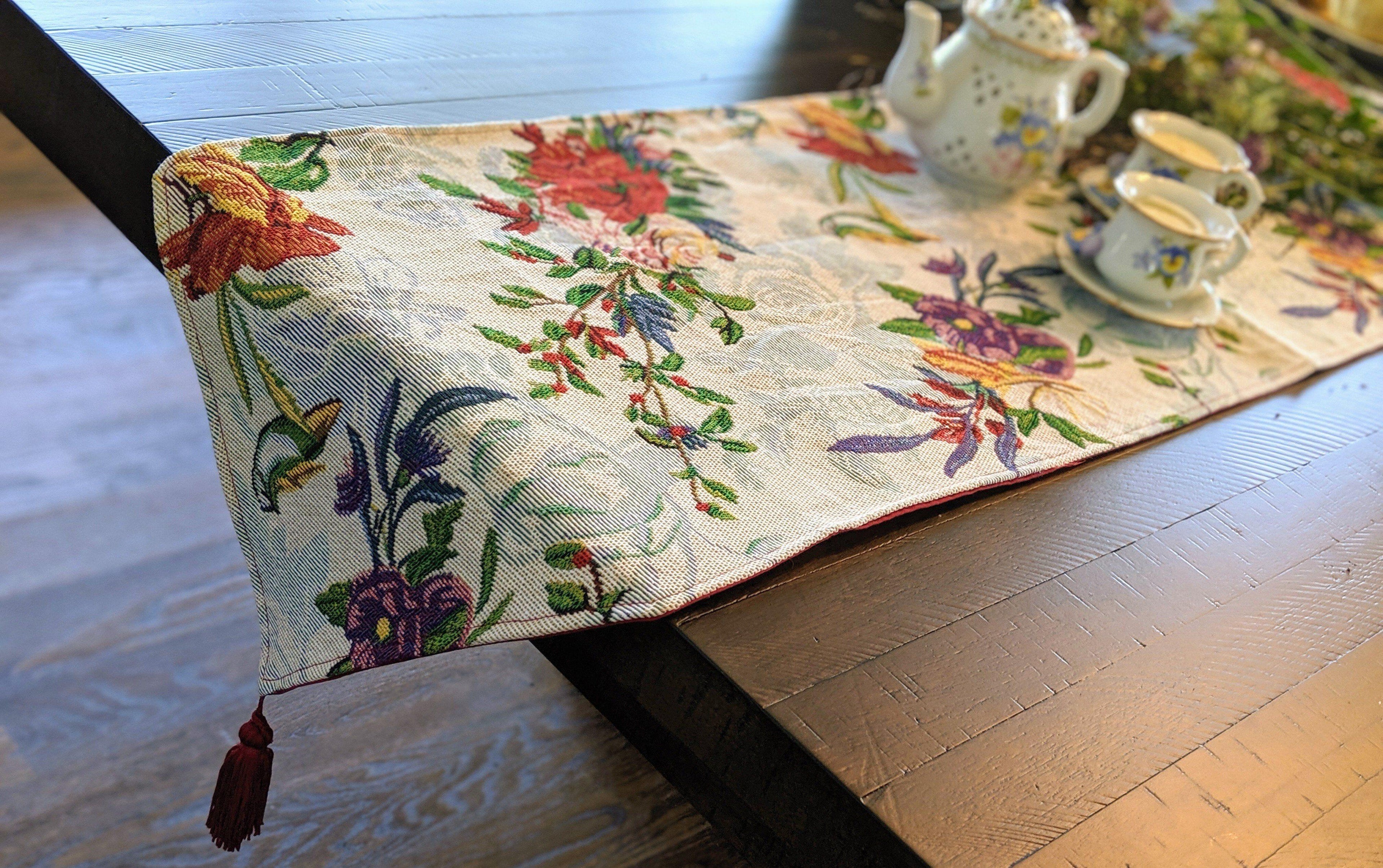 DaDa Bedding Floral Roses Tropical Paradise Birds Woven Tapestry Dining Table Runner (18116) DaDalogy Bedding Collection