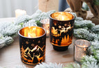 14oz Black Pillar Candle Holder - Vintage Glass Christmas Decor with Reindeer, Tree & Snowflake Designs - Perfect for Holiday Home & Living Room Ambiance House Of Avana